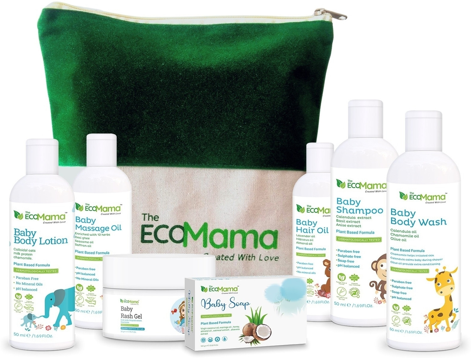 Image of The Eco Mama Baby Care Kit 7in1 small(Soap /Massage&Hair Oil /BodyWash /Shampoo /Lotion /Rash gel)