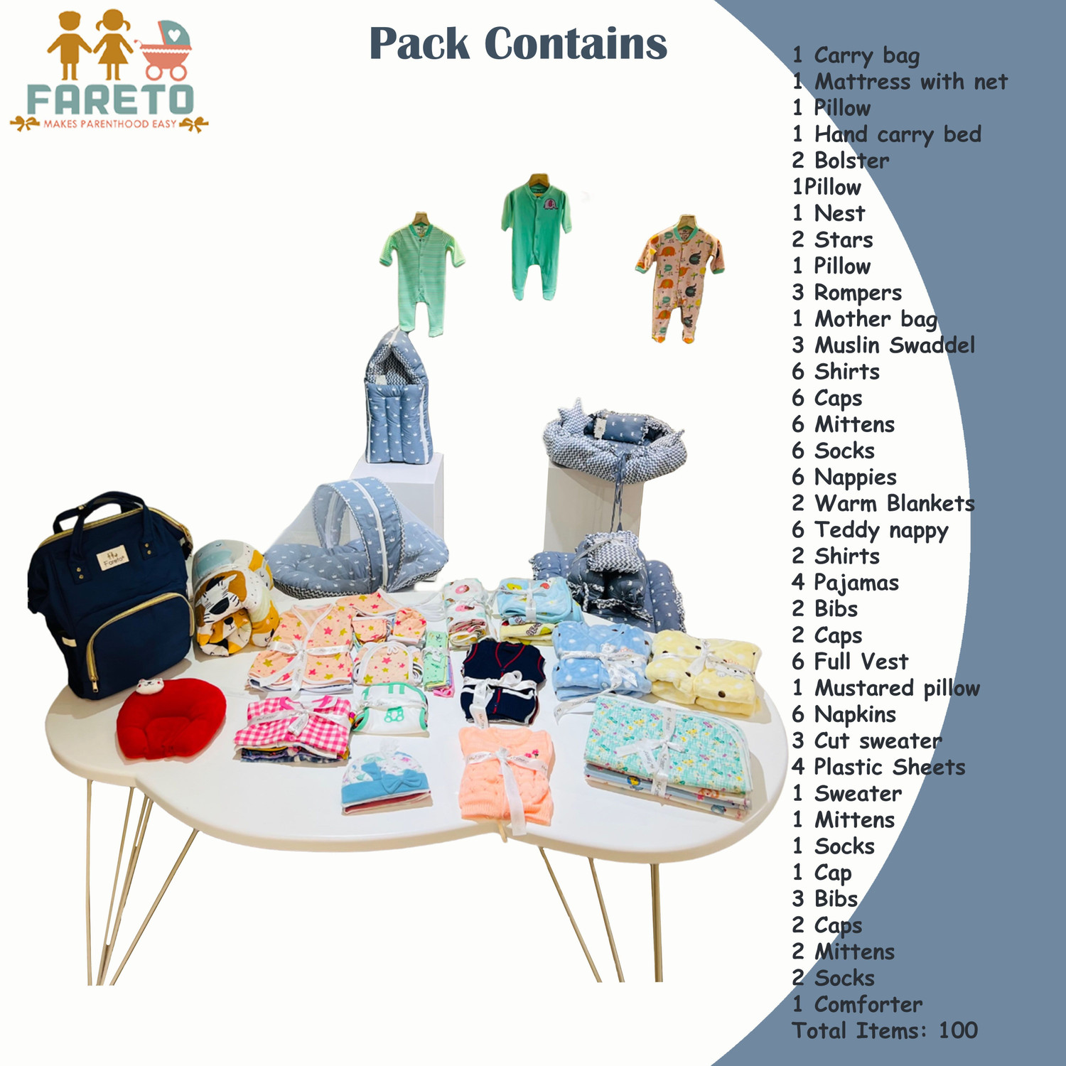 Image of Fareto New Born Baby Hospital Essentials winter pack of 100 (0-6 months)