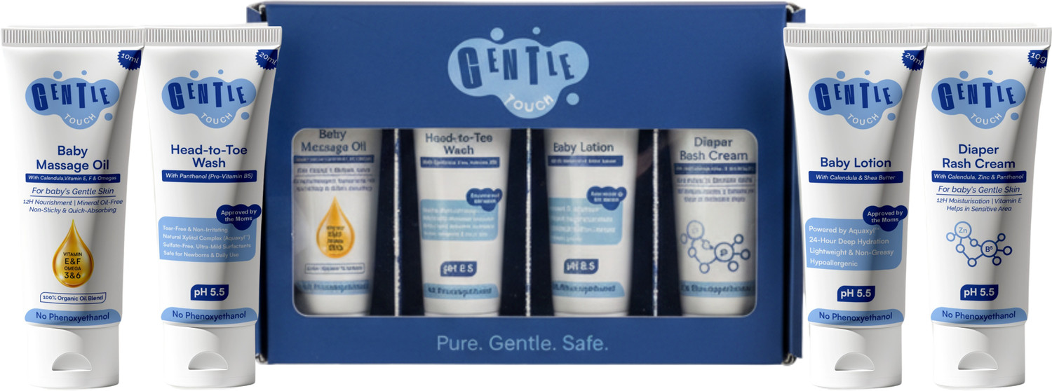 Image of Gentle Touch Baby Essentials Trial Kit | 4-in-1 Mini Baby Care Combo for Newborns