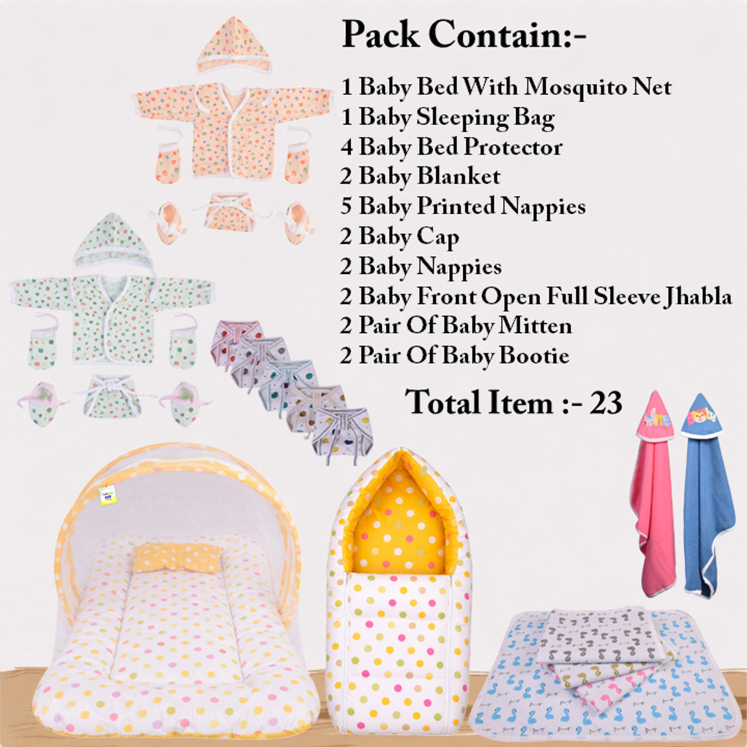 Image of Toddylon New Born Baby Daily Essential Bedding & Clothing 47 Item Combo Pack(0-6 Month)