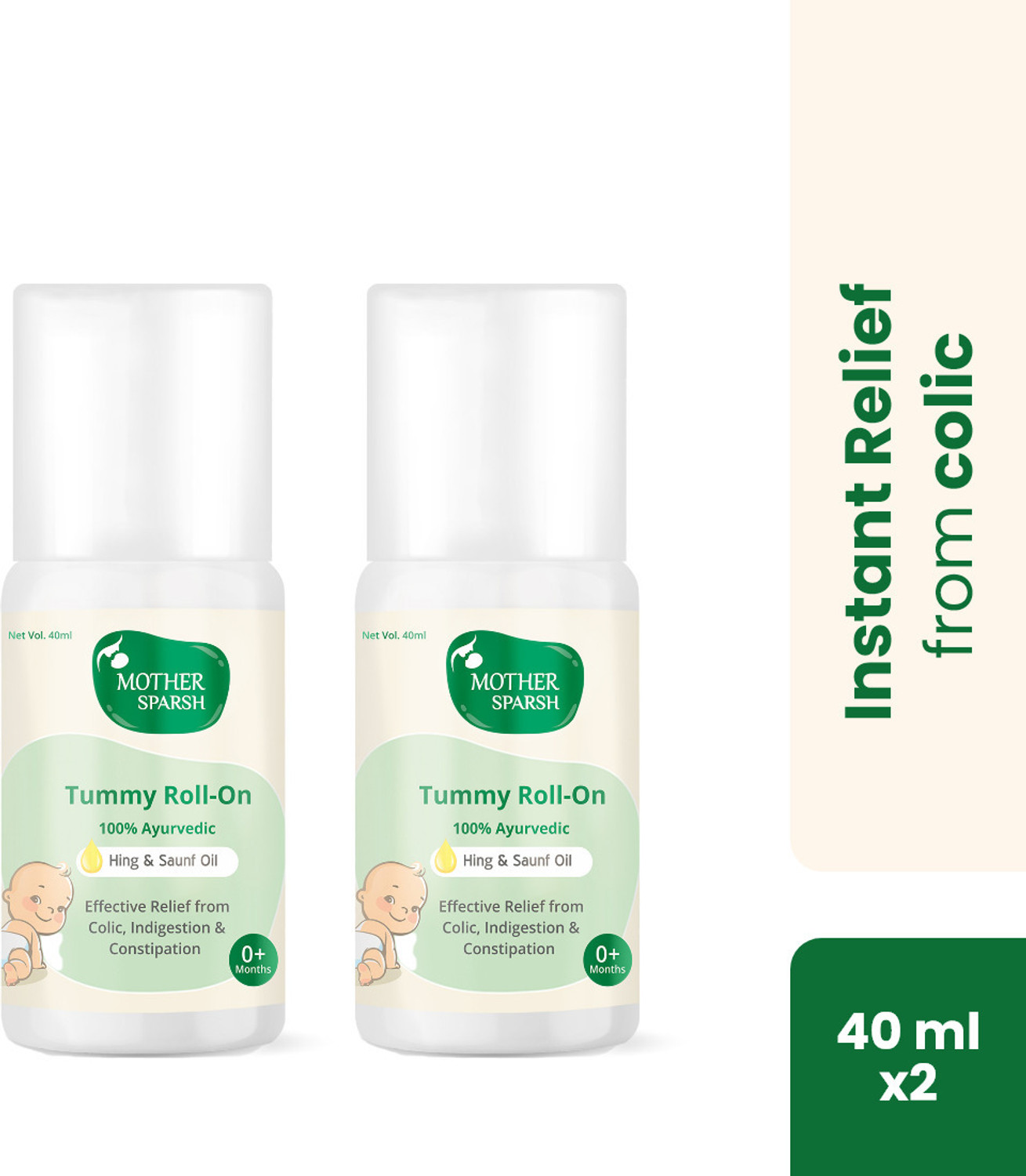 Image of Mother Sparsh Tummy Roll On for Baby, Colic Relief and Digestion,100%Ayurvedic,40ml(Pack of 2)