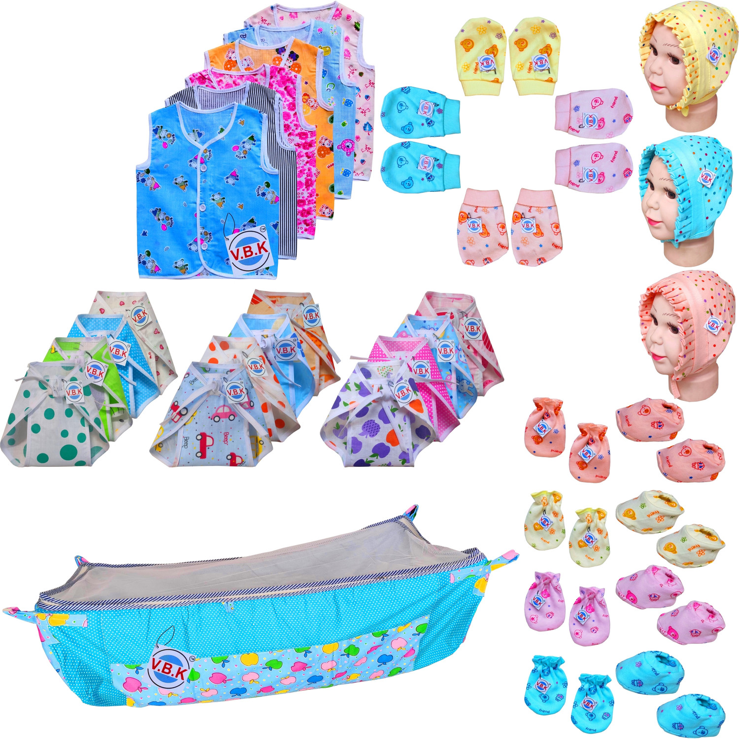 Image of V.B.K Baby Clothes With Jabla,Nappy, Mitten Booties and Cap and Mattress,0 to 6 Months