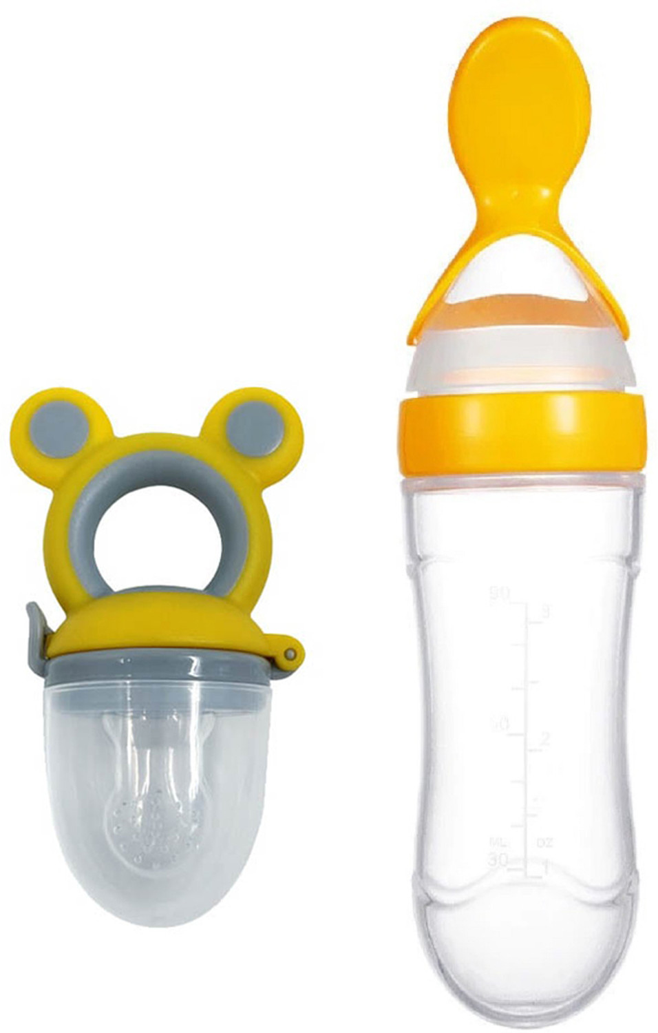 Image of Alya Baby Silicone Squeeze Spoon Feeding Bottle With Fruit Nibbler Soother Teether