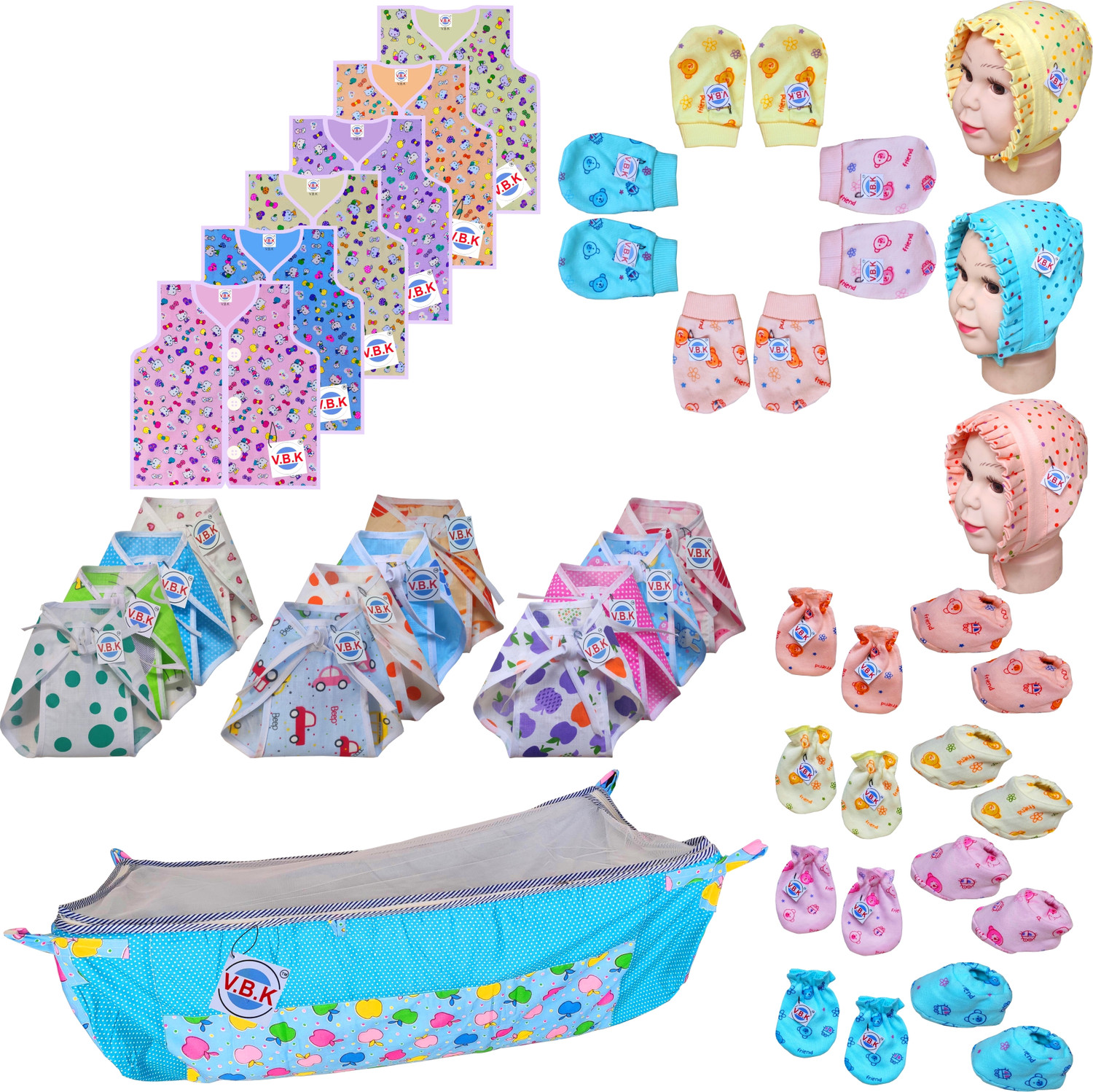 Image of V.B.K Baby Clothes With Jabla,Nappy, Mitten Booties and Cap and Khoyu ,0 to 6 Months