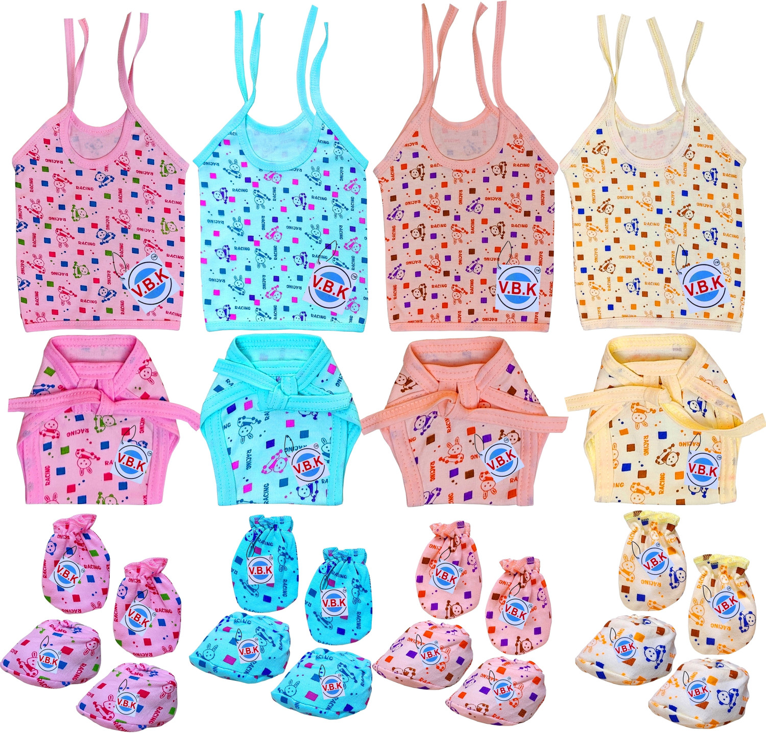 Image of V.B.K Infant Clothing Set With Jabla,Nappy,Mitten and Booties,0-6 Month,Hosiery