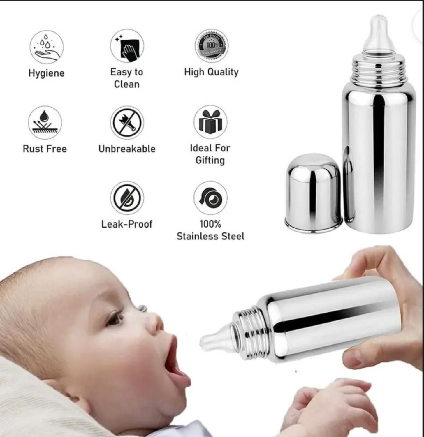 Image of Y.GOYAL&CO. Baby Feeding Combo Set with Steel Bottle Bib Teether Spoon & Brush Kit