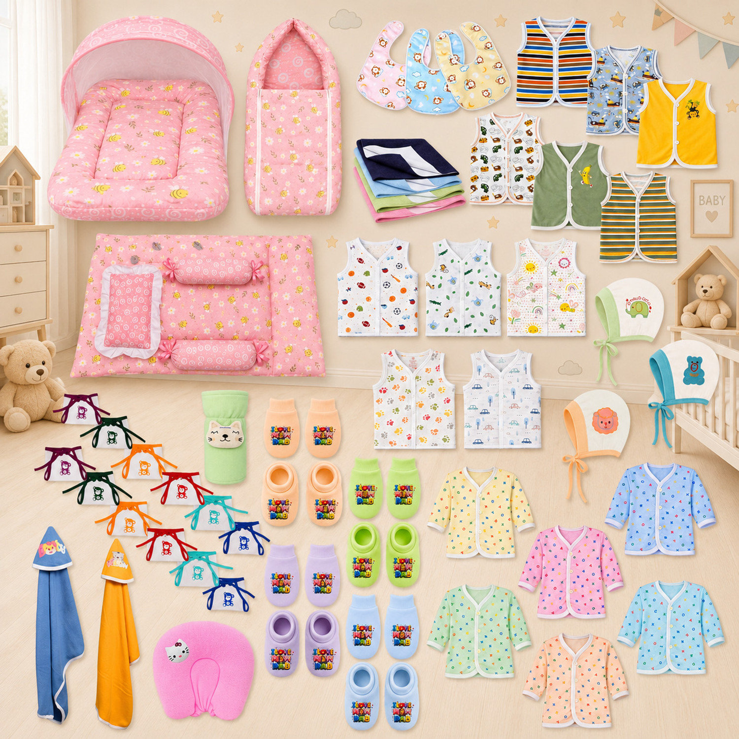 Image of Kwitchy New Born Baby Boys & Baby Girls Bedding or Clothing Set Combo Pack