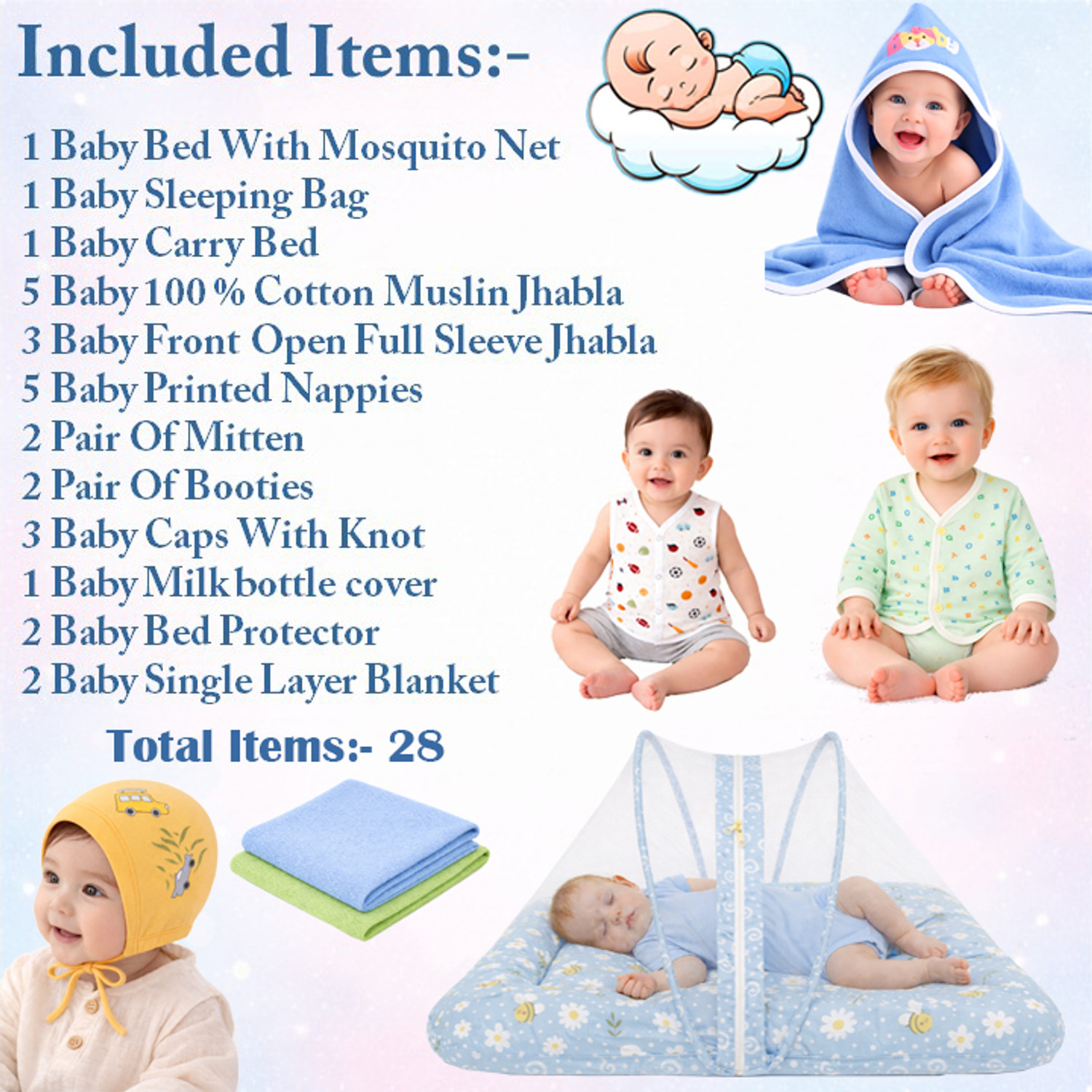 Image of Kwitchy New Born Baby Boys & Baby Girls Summer Essential Combo Pack Of 28 (0-6 month)