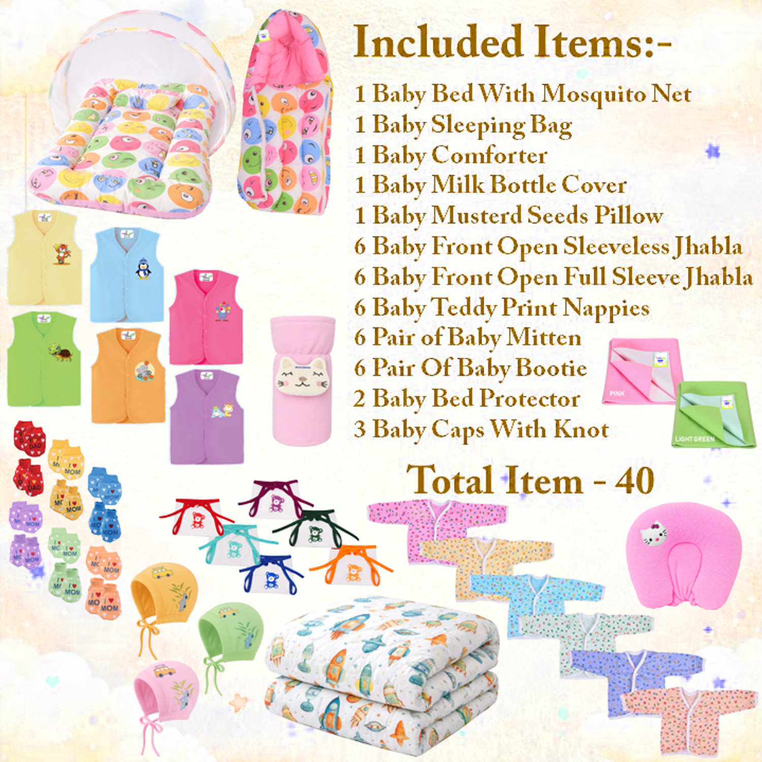 Image of Toddylon New Born Baby 40 Items In 1 Combo Pack (0-6 Month)