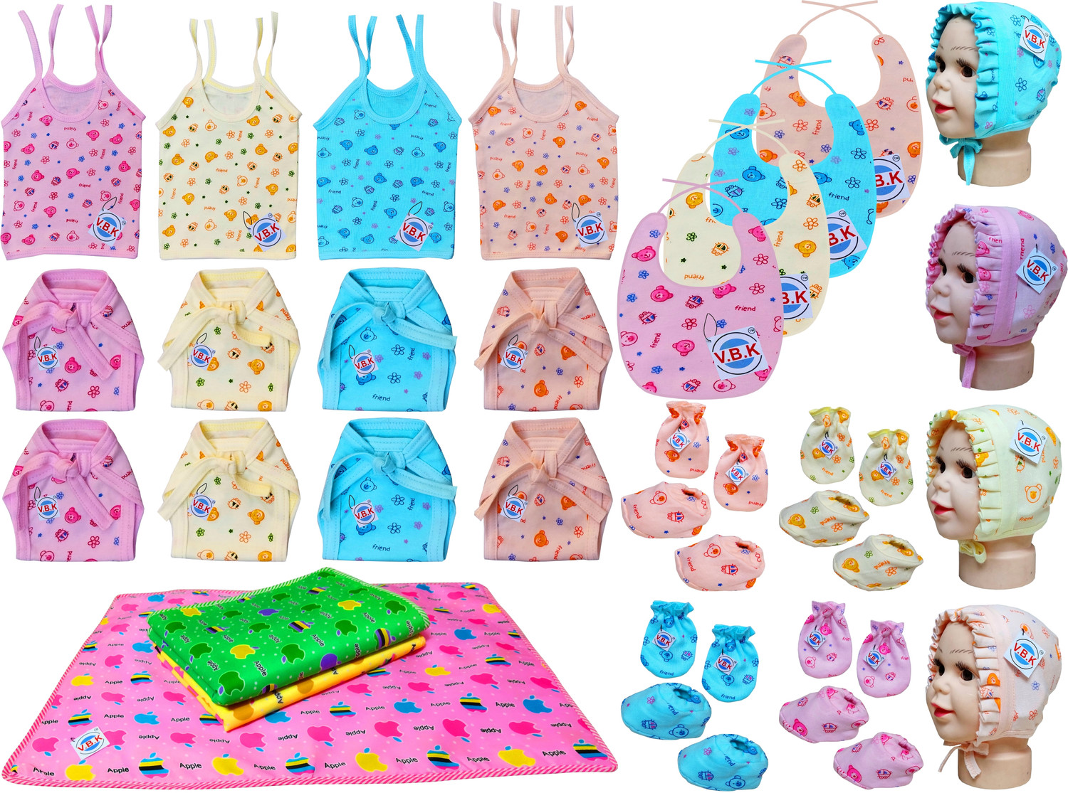 Image of V.B.K Baby Clothes With Jabla,Nappy,Mitten Booties,Cap,Mattress and Bibs, 0-6 Months