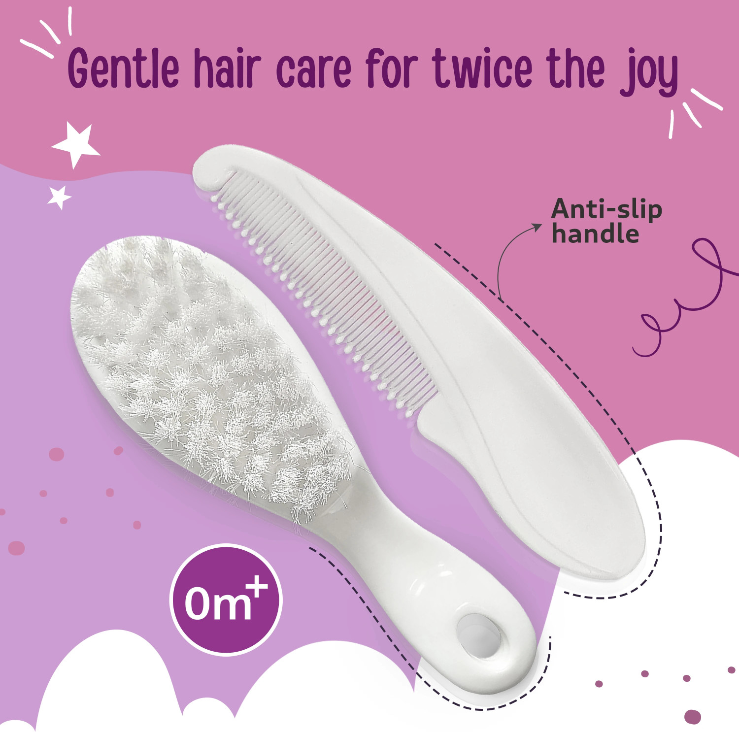 Image of LuvLap Elegant Baby Comb & Brush Set with Soft bristles, Grooming Set, 0M+,