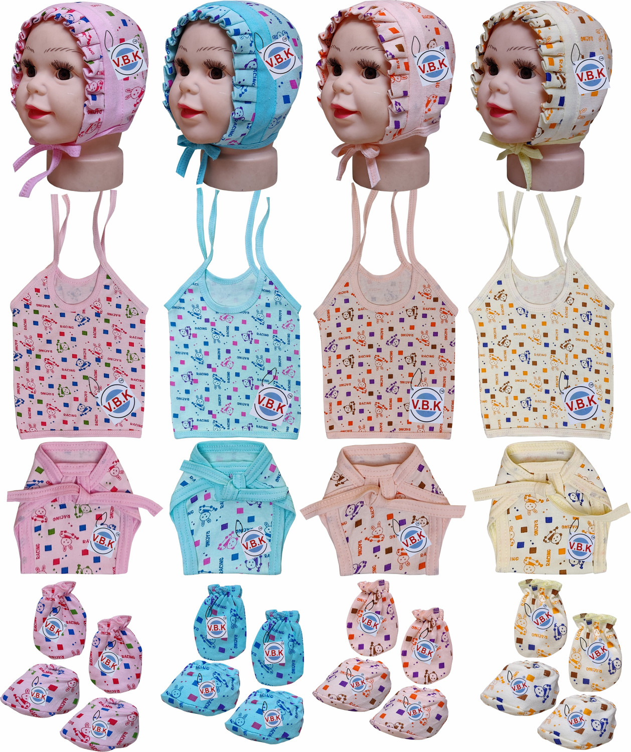 Image of V.B.K New Born Cloth With Jabla,Nappy,Mitten and Booties and Caps,0-6 Month,Hosiery