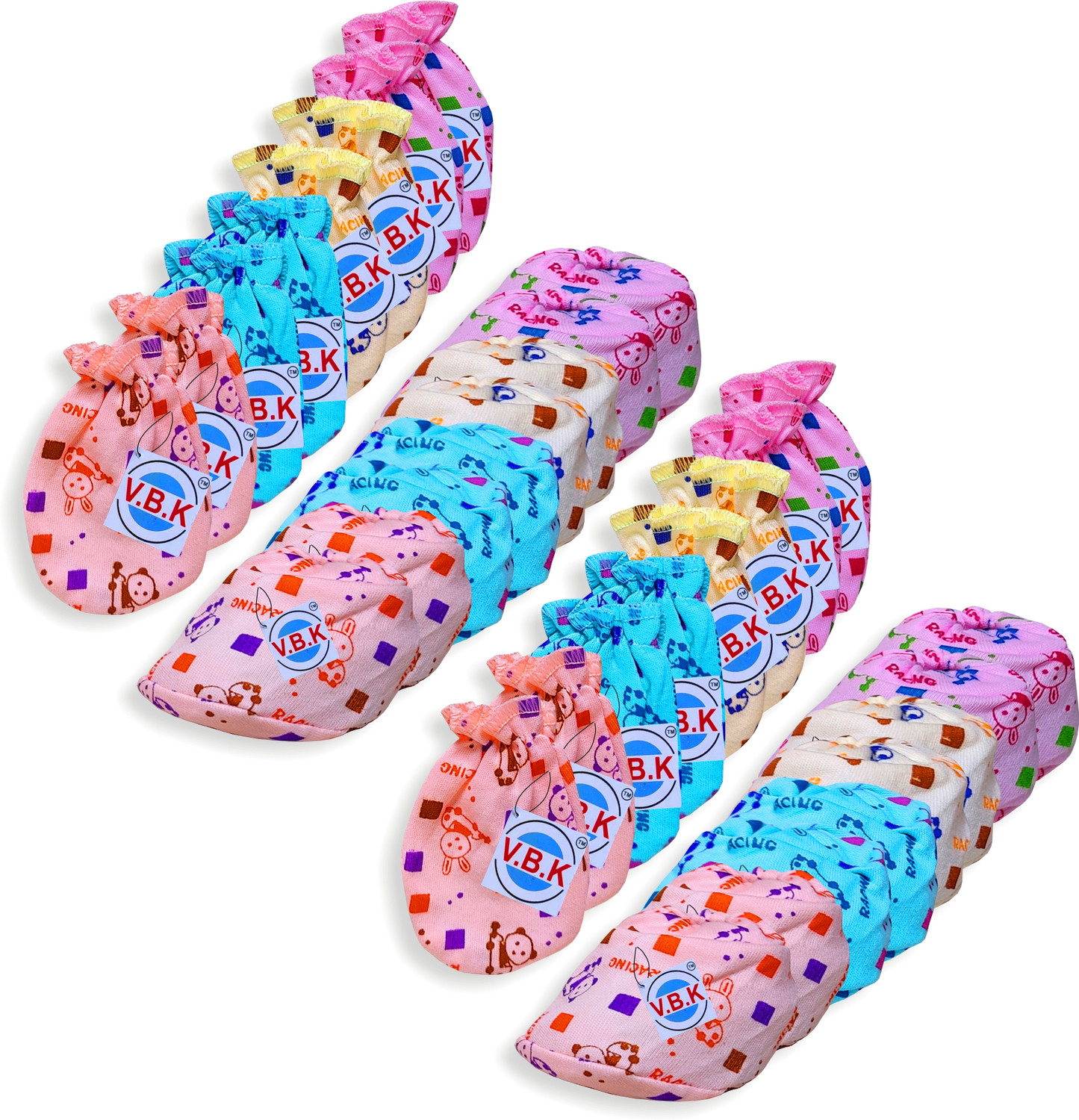 Image of V.B.K Baby Mittens and Booties Set, Pack Of 8, 0 to 6 Month, Hosiery Fabric