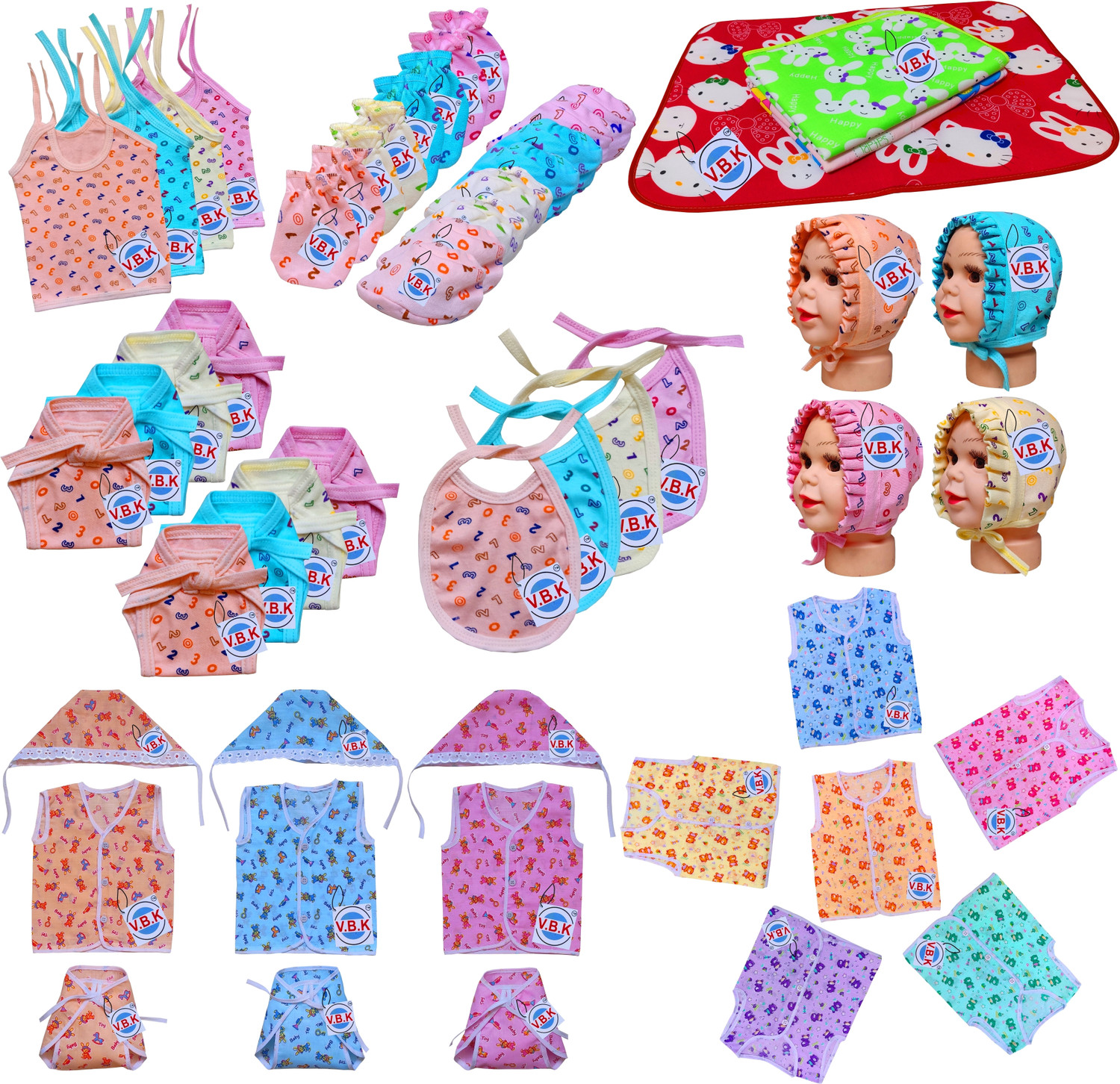 Image of V.B.K Baby Clothes Set With Jabla, Mitten Booties, Nappy and Cap, 0 to 6 Months