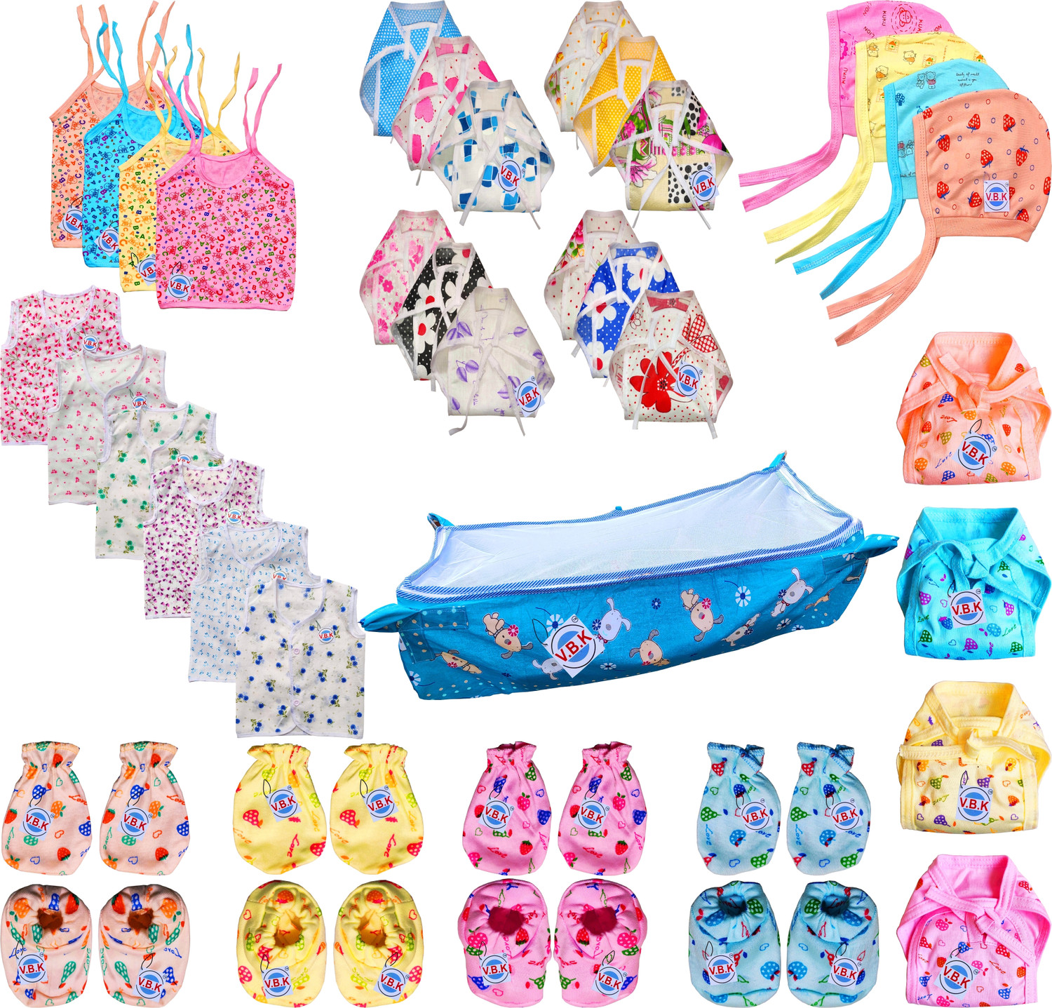 Image of V.B.K Baby Clothes With Jabla,Nappy, Mitten Booties and Cap and Khoyu ,0 to 6 Months