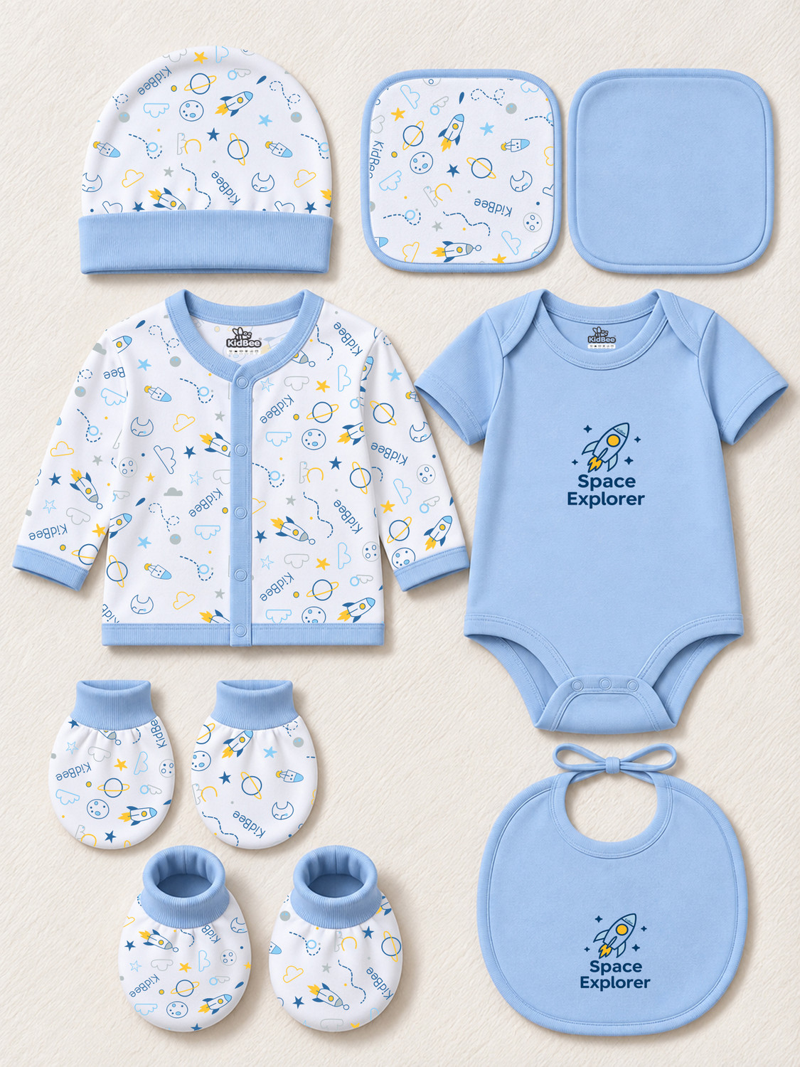 KidBee Newborn Baby 8 Pcs Premium Gift Set with Clothing Essentials 0-6 Months