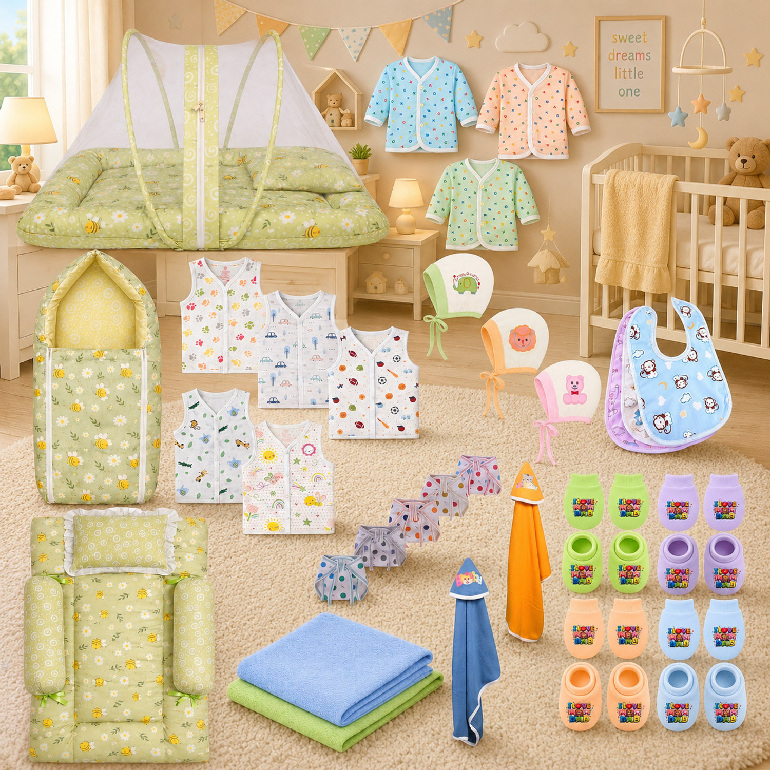 Image of Toddylon New Born Baby Bedding & Clothing 34 Items Combo Pack