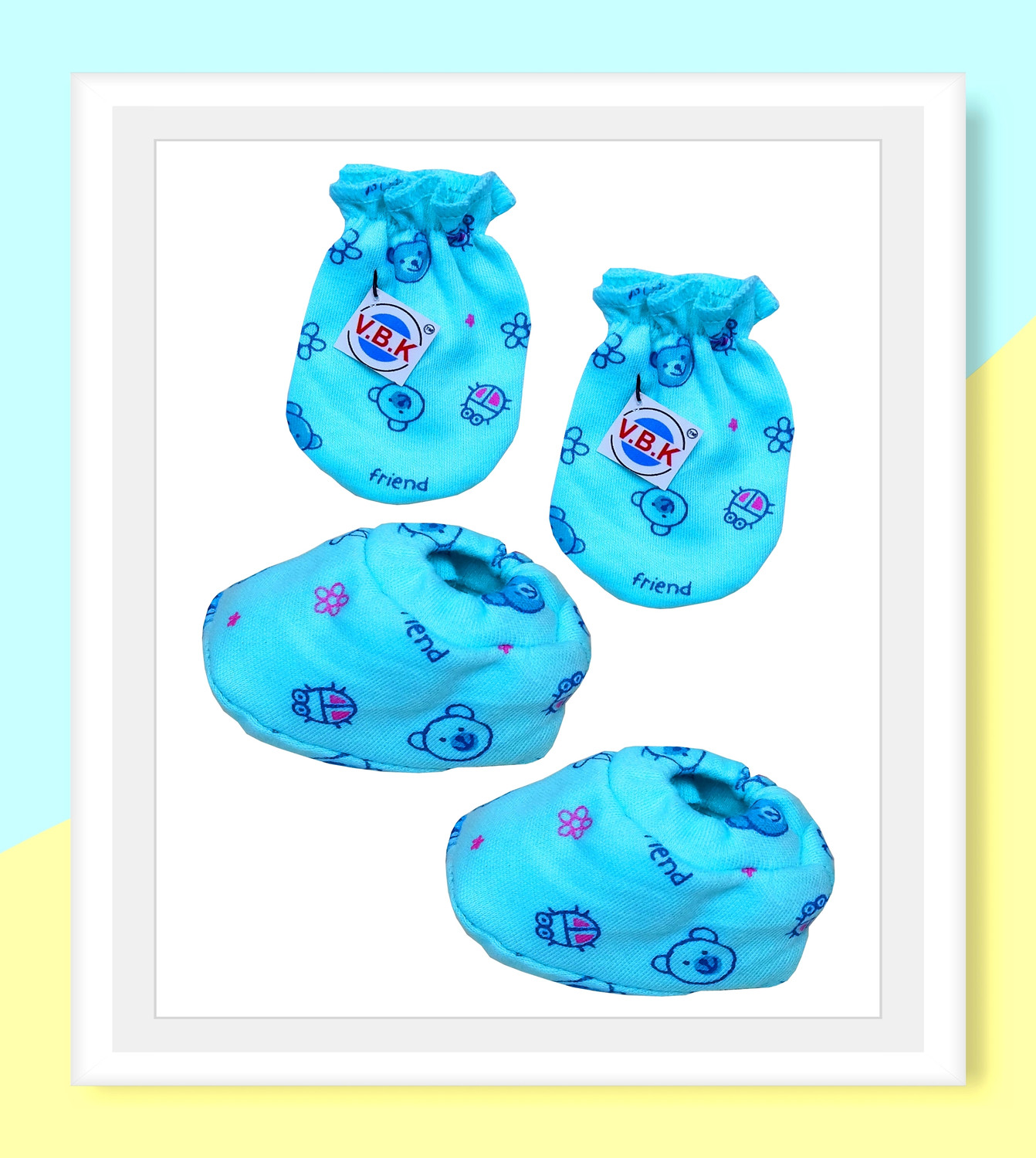 Image of V.B.K Baby Mittens and Booties Set, Pack Of 8, 0 to 6 Month, Hosiery Fabric
