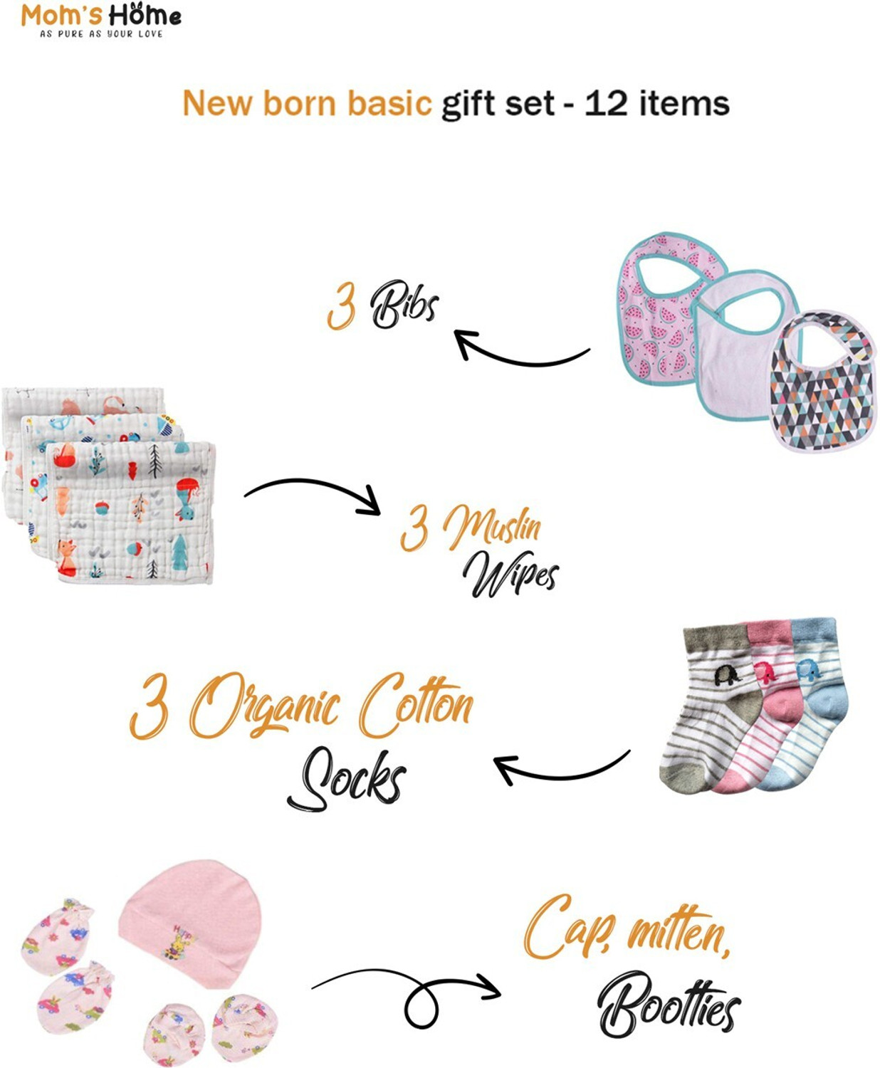 Image of Mom's Home Supersoft Baby Organic cotton Muslin 12 pieces gift set 0-6 Months