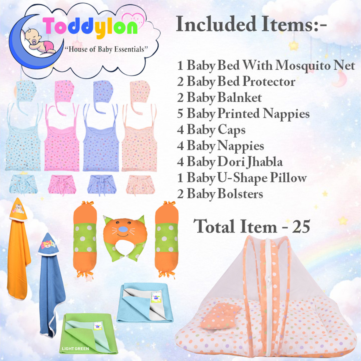 Image of Toddylon New Born Baby Boys & Baby Girls 25 Items in 1 Combo Pack (0-6 Month)