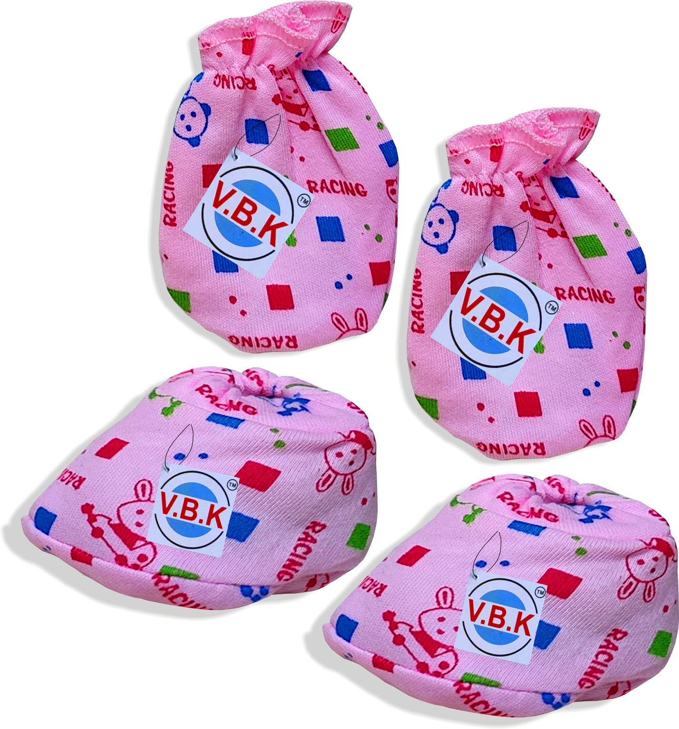 Image of V.B.K Baby Mittens and Booties Set, Pack Of 3, 0 to 6 Month, Hosiery Fabric