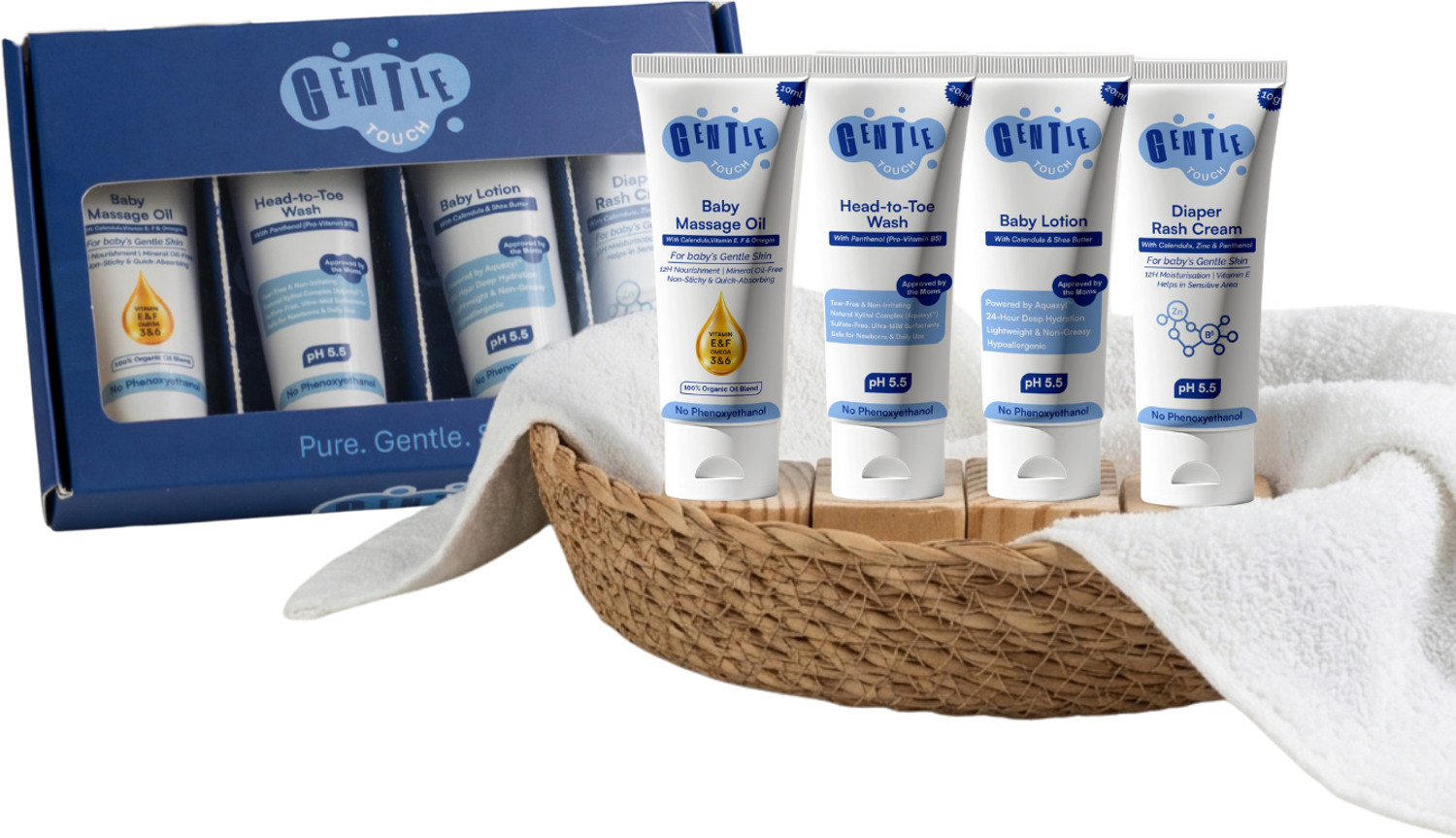 Image of Gentle Touch Baby Essentials Trial Kit | 4-in-1 Mini Baby Care Combo for Newborns