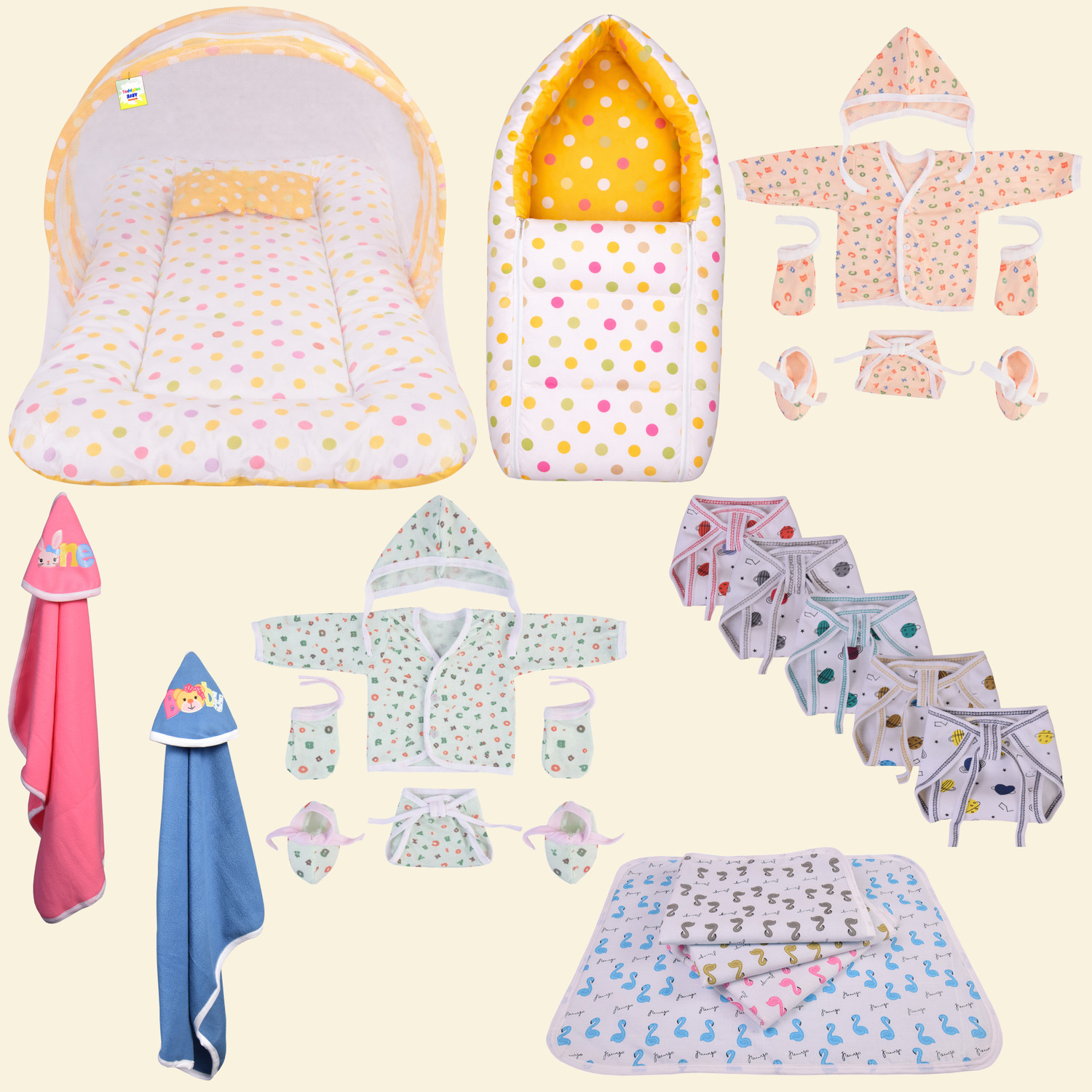 Image of Toddylon New Born Baby Daily Essential Bedding & Clothing 47 Item Combo Pack(0-6 Month)