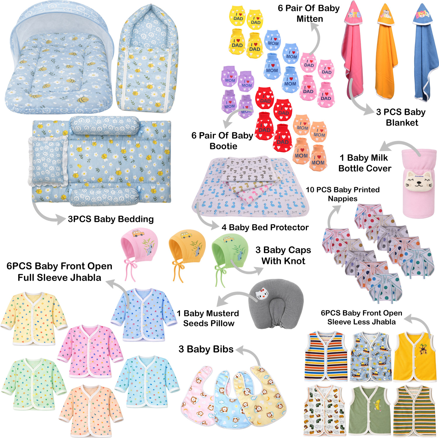 Image of Toddylon New Born Baby Daily Essential 55 Item In 1 Combo Pack