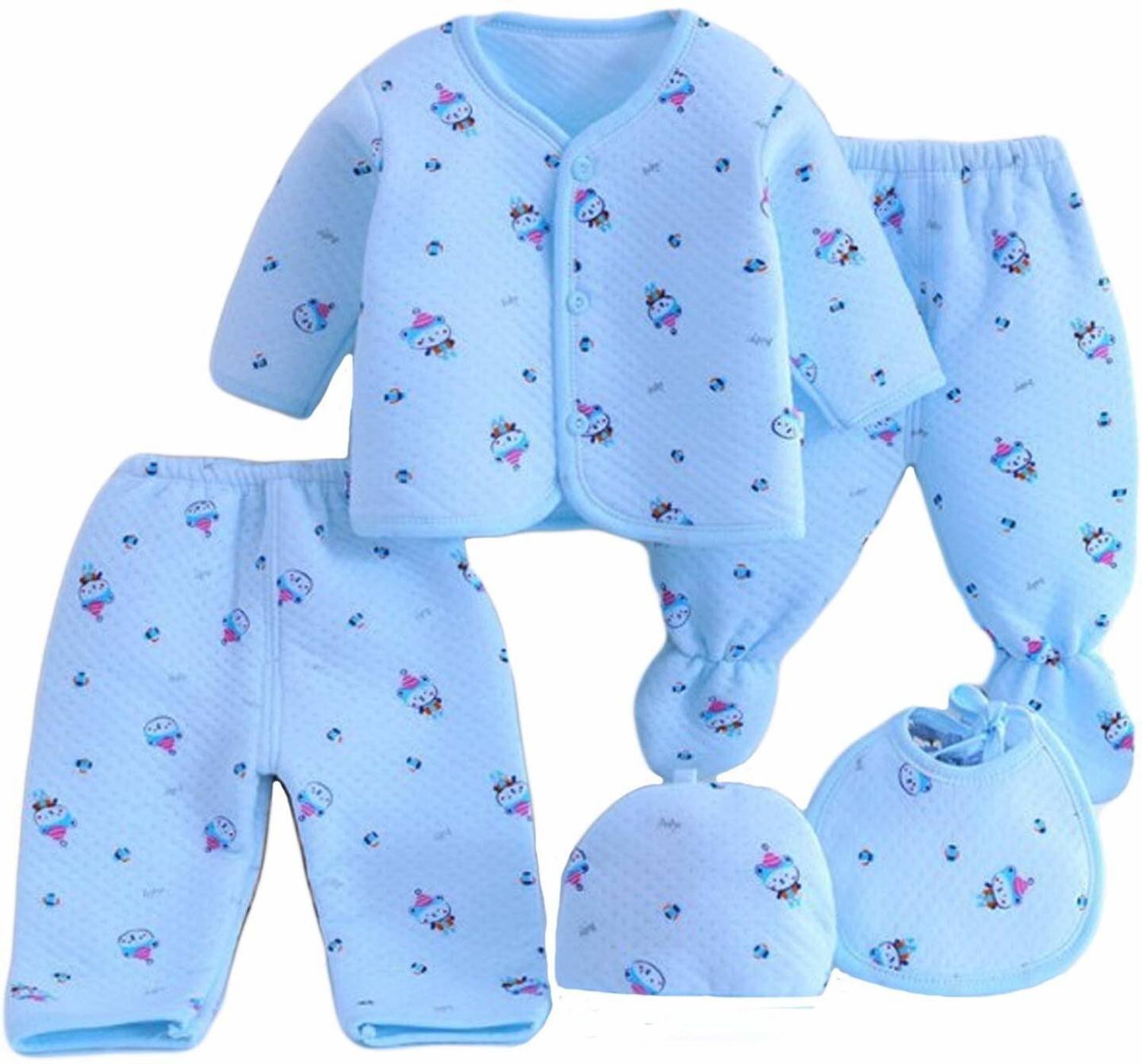 The Cheeky Kidzz Newborn Premium 5 Piece Baby Essential Baby Suit All Season Bib Cap(0 -5 Months)