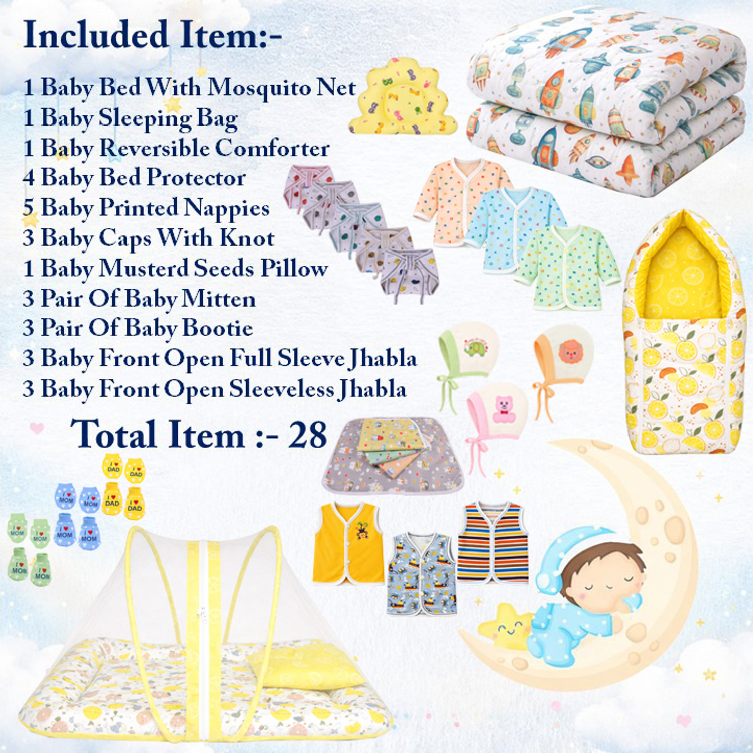 Image of Kwitchy New Born Baby Boys & Baby Girls Welcome Kit 28 Daily Needs item In 1 Kit