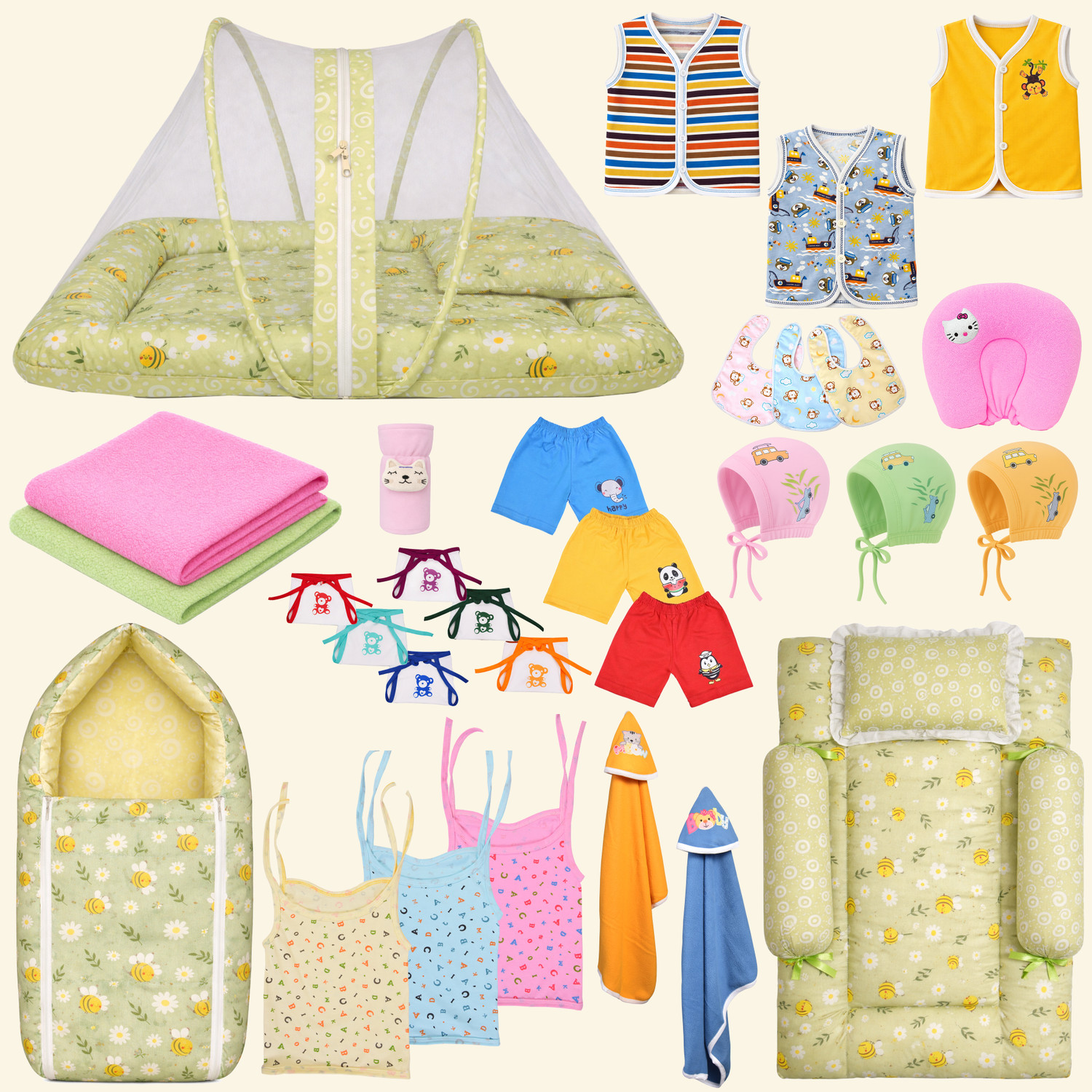 Image of Toddylon Baby Summer Combo Set with Mosquito Net, Clothes & Essentials Kit for Newborn