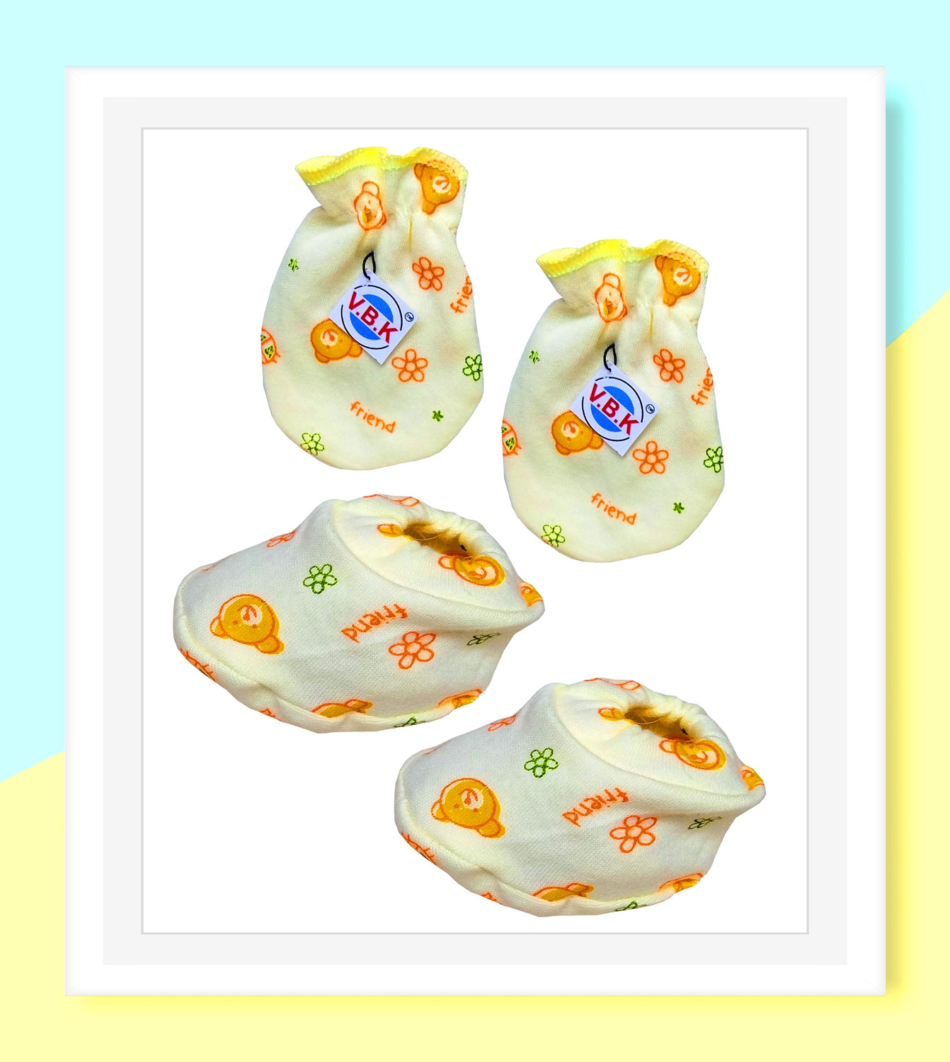 Image of V.B.K Baby Mittens and Booties Set, Pack Of 8, 0 to 6 Month, Hosiery Fabric