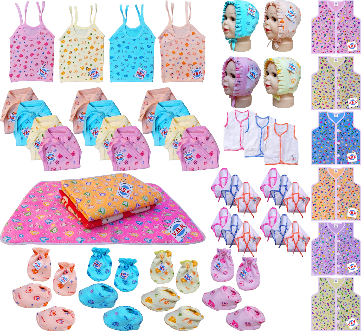 Image of V.B.K Baby Clothes Set With Jabla, Mitten Booties, Nappy and Cap, 0 to 6 Months