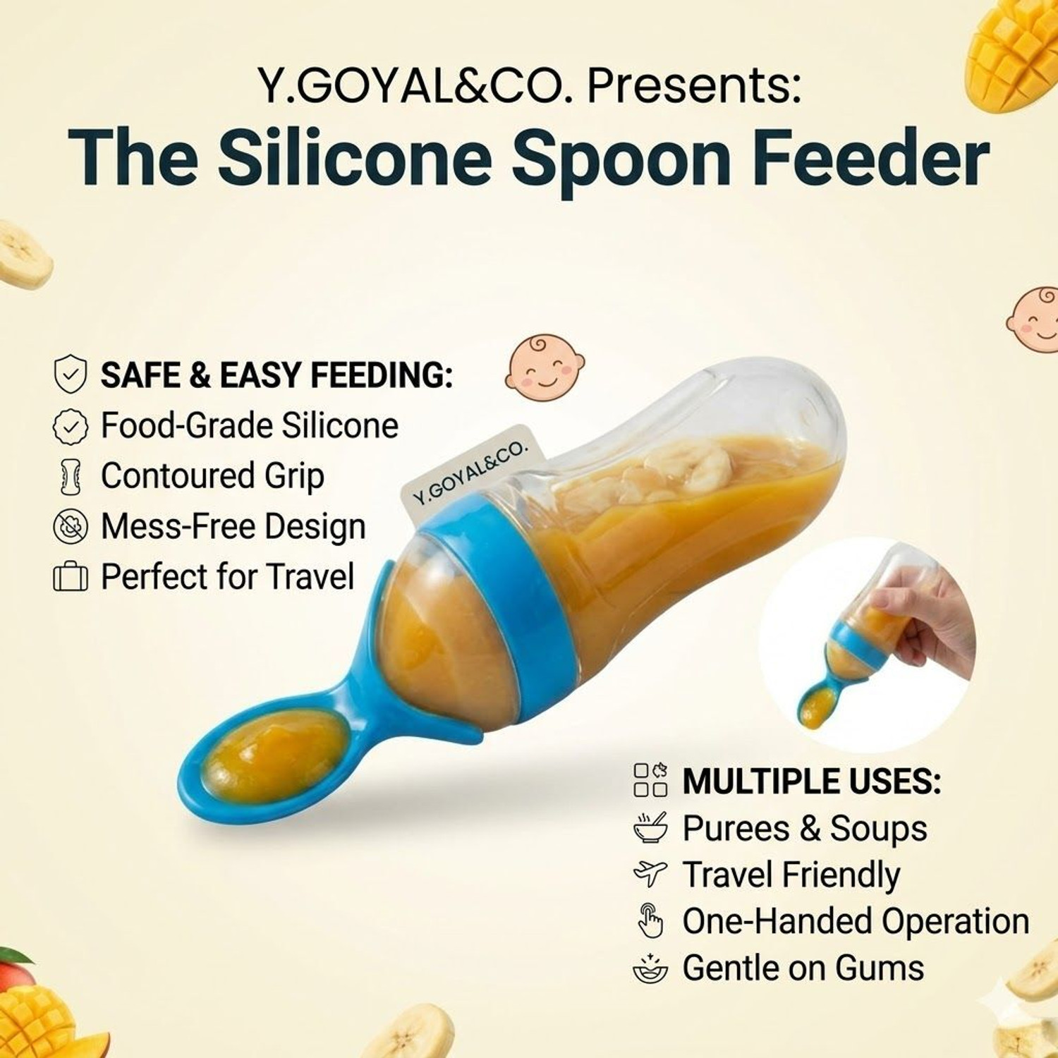Image of Y.GOYAL&CO. Premium Baby Feeding Combo - Feeder Bottle, Spoon Bottle, Nibbler & Brush Set