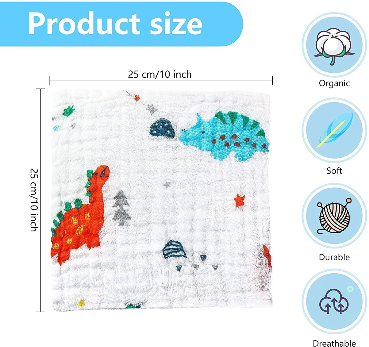Image of Romzen Printed Soft Cotton Handkerchief, Face Towels, Soft Napkin For Kids Multicolor