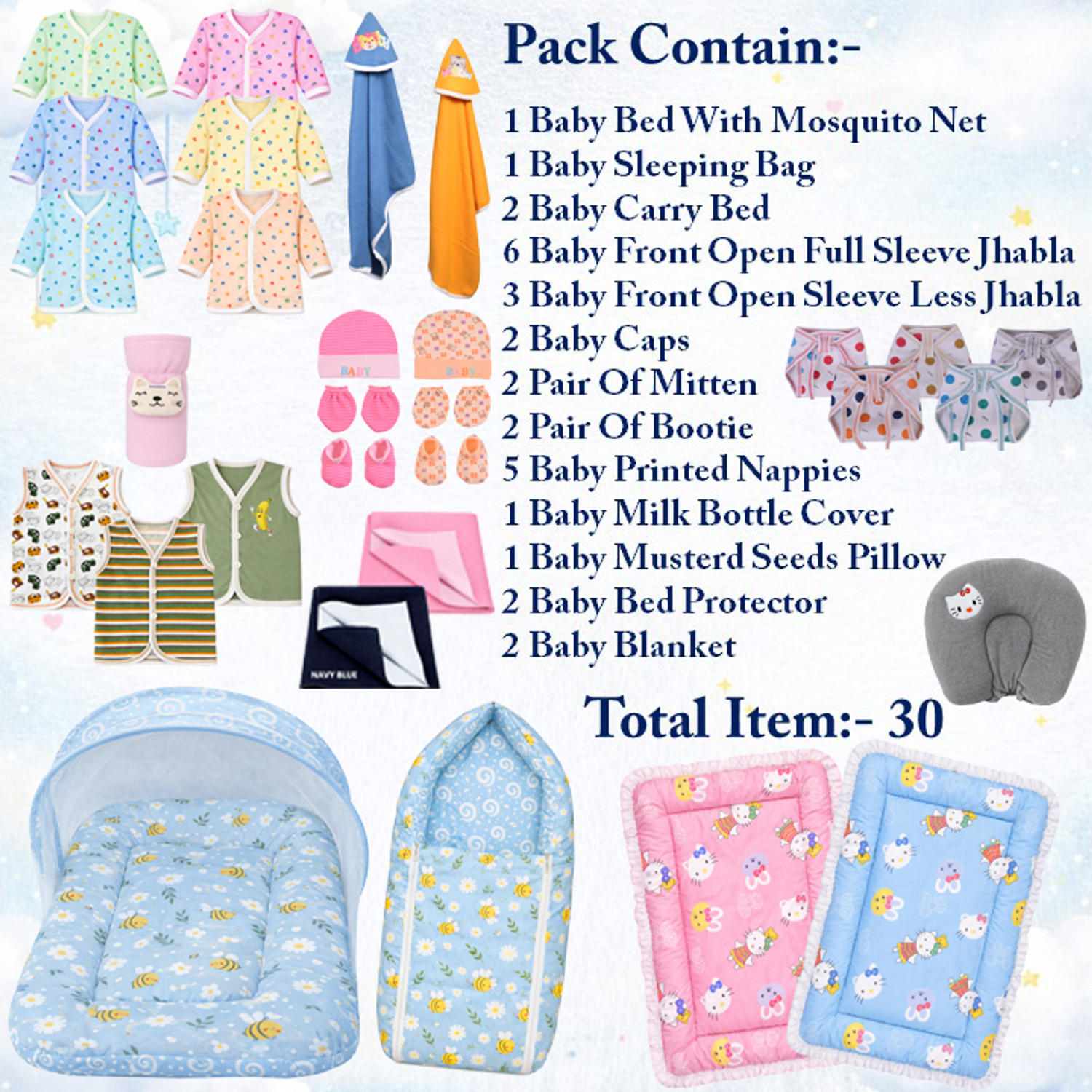 Image of Toddylon New Born Baby Daily Essential 30 Item In 1 Combo Pack