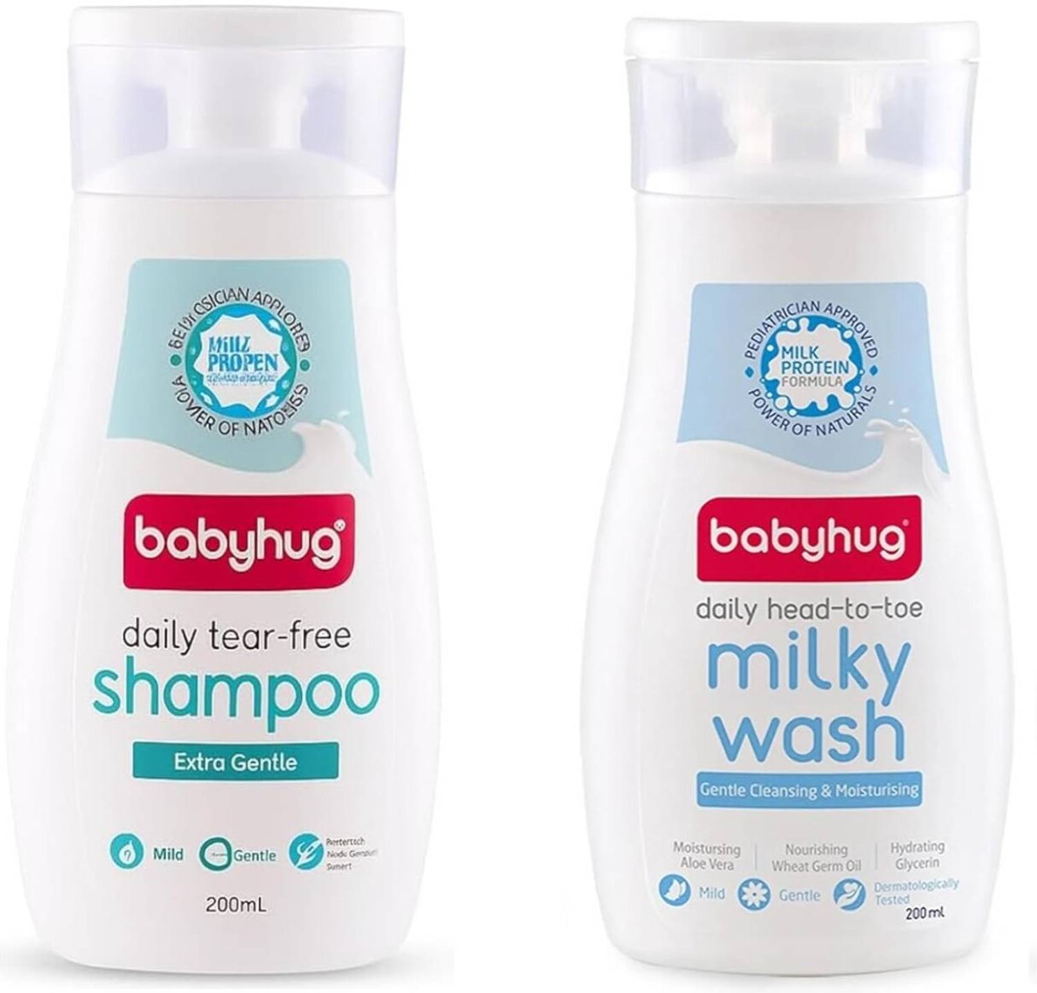 babyhug Milk Protein Tear Free Formula Shampoo,,Head to Toe Milky Wash 200ml each