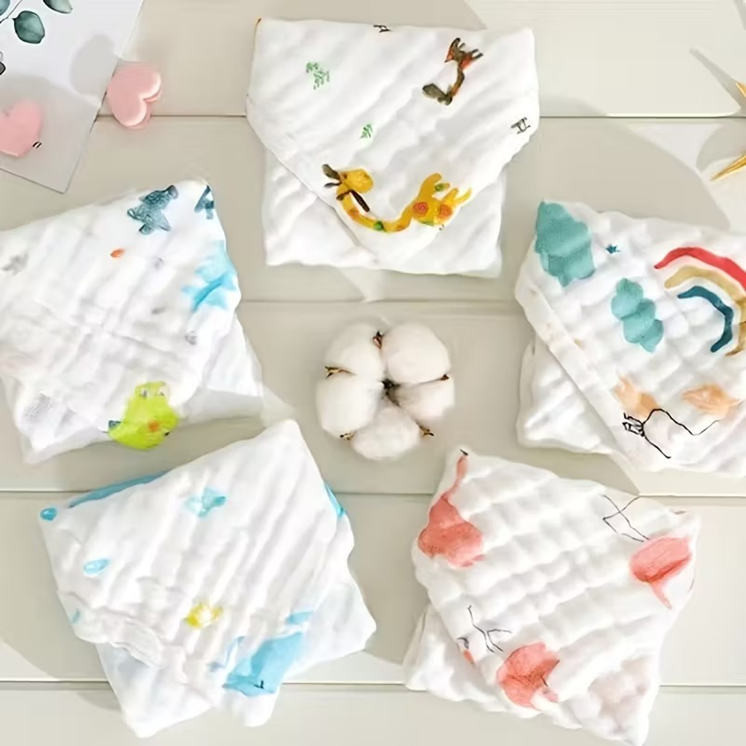Image of Goyoku Muslin 6 Layer Cotton Face Towels for Newborn Baby Extra Soft Hankies Reusable