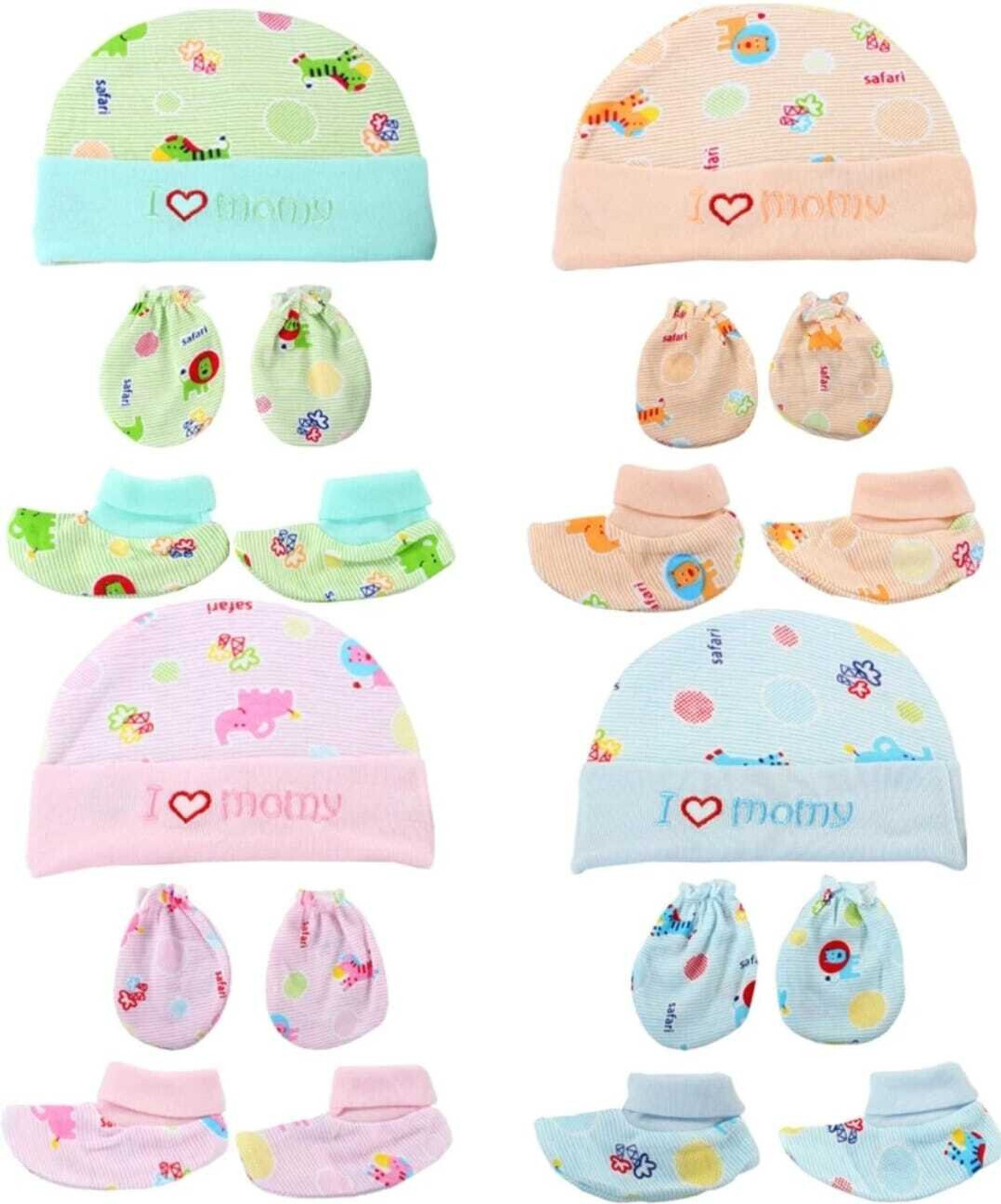 Image of Diptchy Enterprises BABY CAPS, MITTENS AND BOOTIES COMBO SET FOR 0 TO 6 MONTHS-PACK OF 4