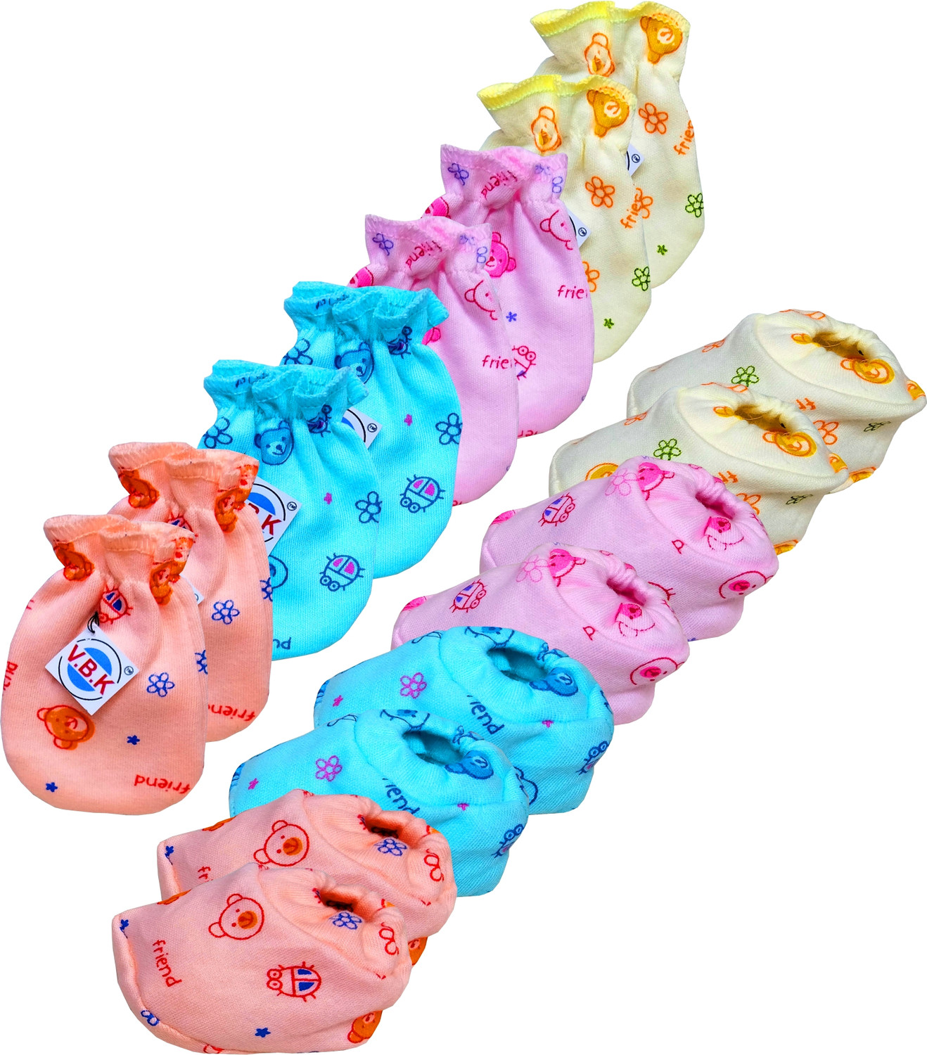 Image of V.B.K Baby Mittens and Booties Set, Pack Of 8, 0 to 6 Month, Hosiery Fabric