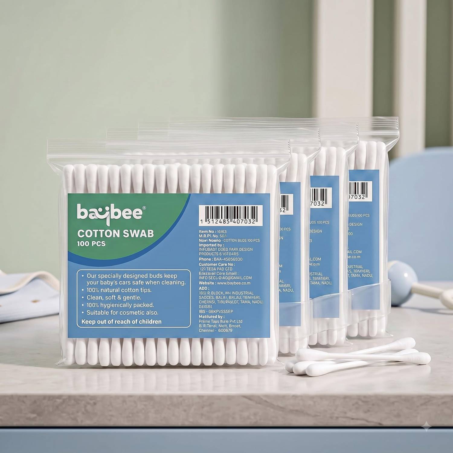 baybee Baby Cotton Swab Ear Cleaning Buds for Babies (400 Pcs) (Pack of 4)