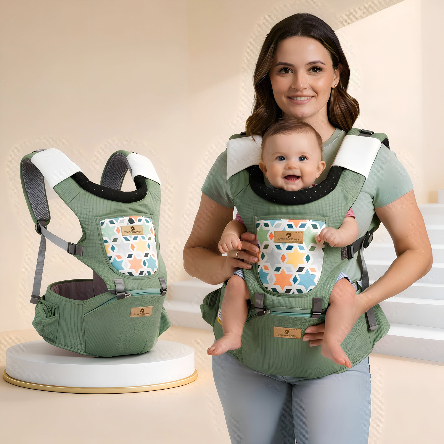 Image of StarAndDaisy 4 in 1 Baby Carrier with Hip Seat, Adjustable Carrier for Newborn to Toddler Baby Carrier