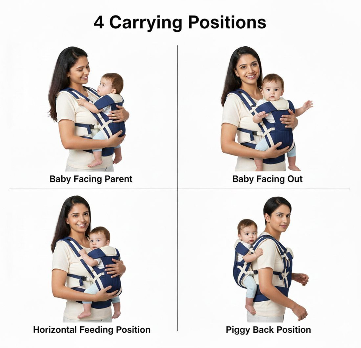 Image of Lilnino 4-in-1 Baby Carrier Premium Baby Carrier for Newborns Baby Carrier Baby Carrier (Blue, Front carry facing out)