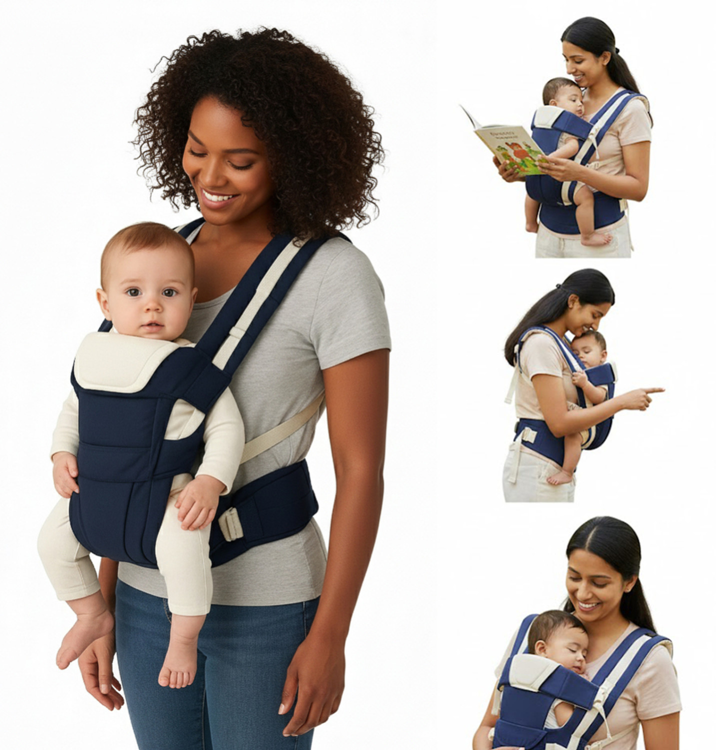 Image of Lilnino 4-in-1 Baby Carrier Premium Baby Carrier for Newborns Baby Carrier Baby Carrier (Blue, Front carry facing out)