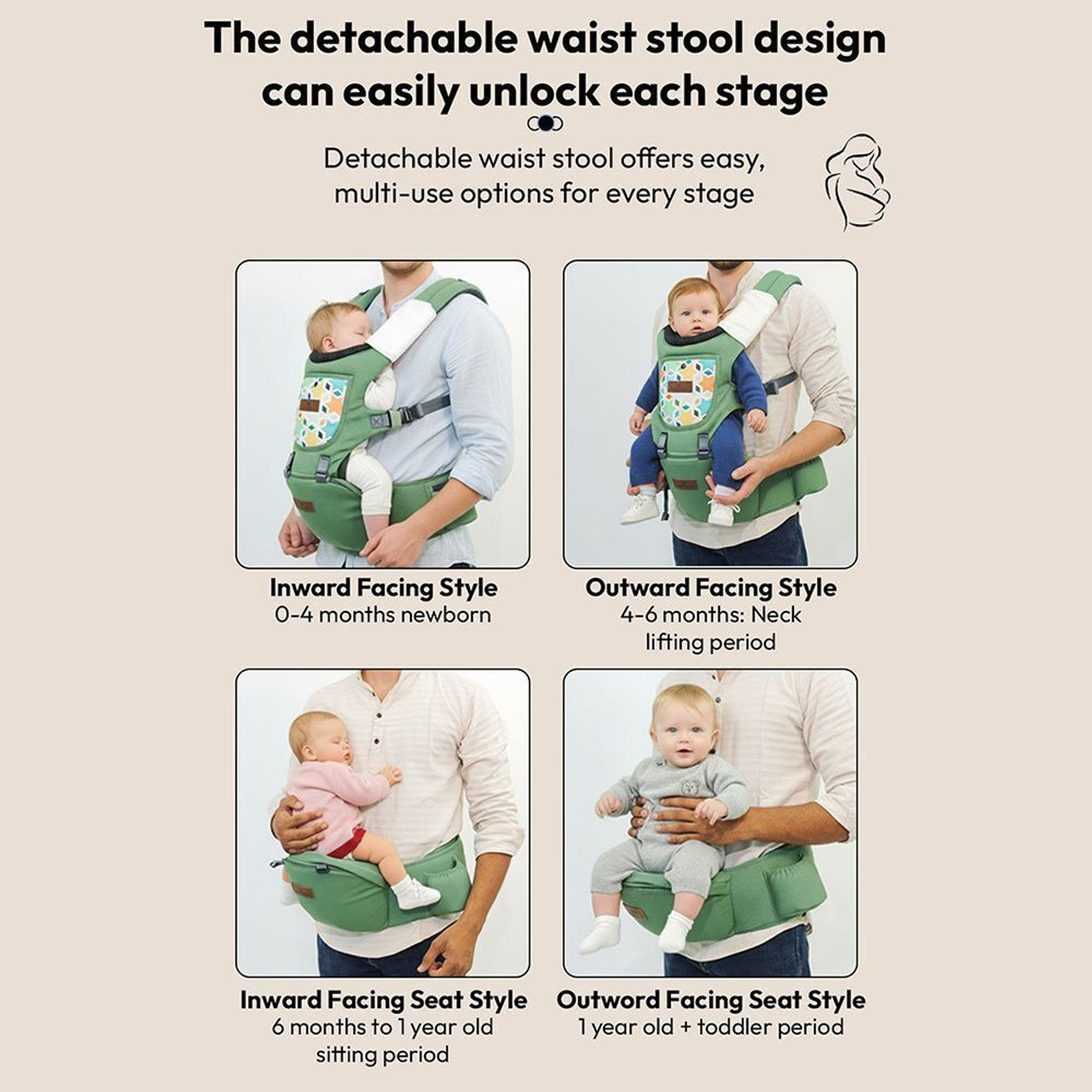 Image of StarAndDaisy 4 in 1 Baby Carrier with Hip Seat, Adjustable Carrier for Newborn to Toddler Baby Carrier
