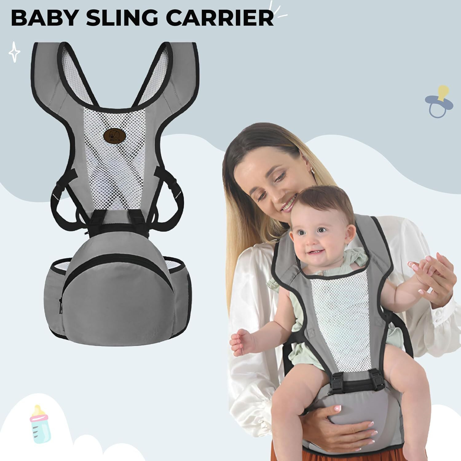 Image of Bembika Adjustable Hip Seat Baby Carrier - Comfortable & Safe for Newborns and Toddlers Baby Carrier