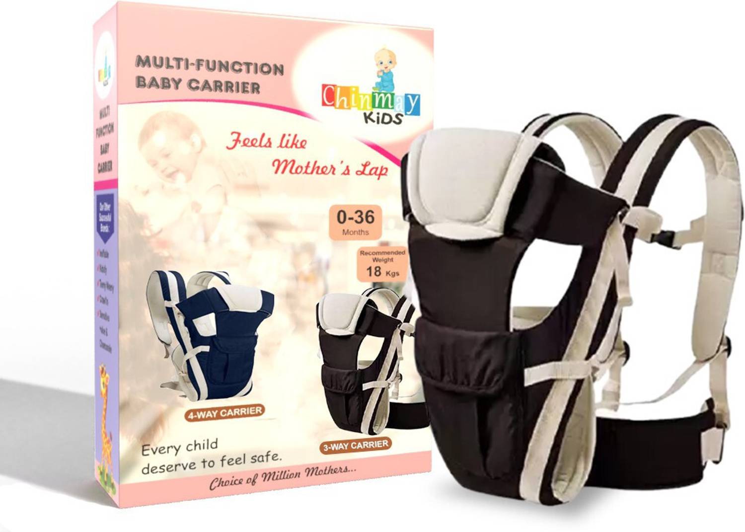 Chinmay Kids 4-in-1Adjustable Carrier Cum Kangaroo Bag/Baby Carry Sling/Back/Front Carrier Baby Carrier