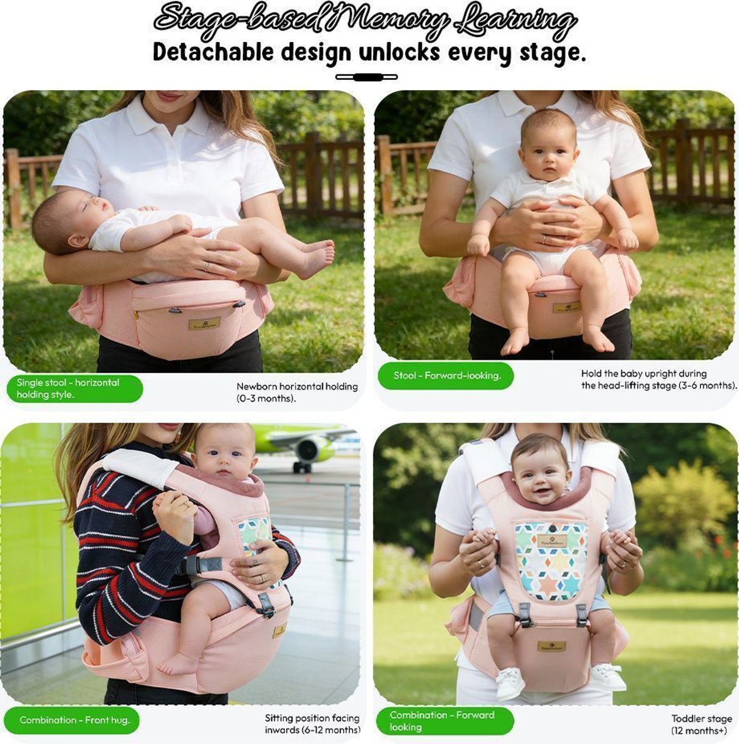 Image of StarAndDaisy 4 in 1 Baby Carrier with Hip Seat, Adjustable Carrier for Newborn to Toddler Baby Carrier