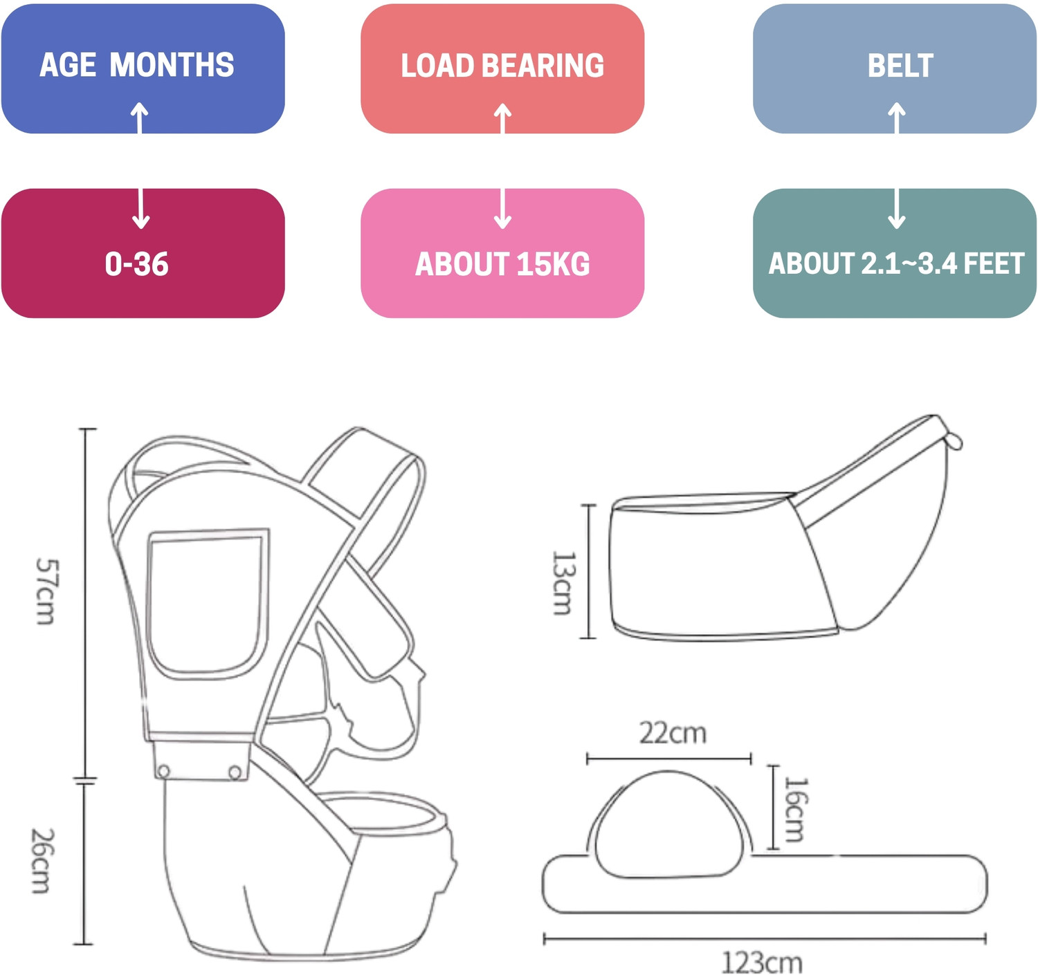 Image of Obaby Carrier Hip Seat 5 Carry Positions, Travel and Daily use Baby Carrier