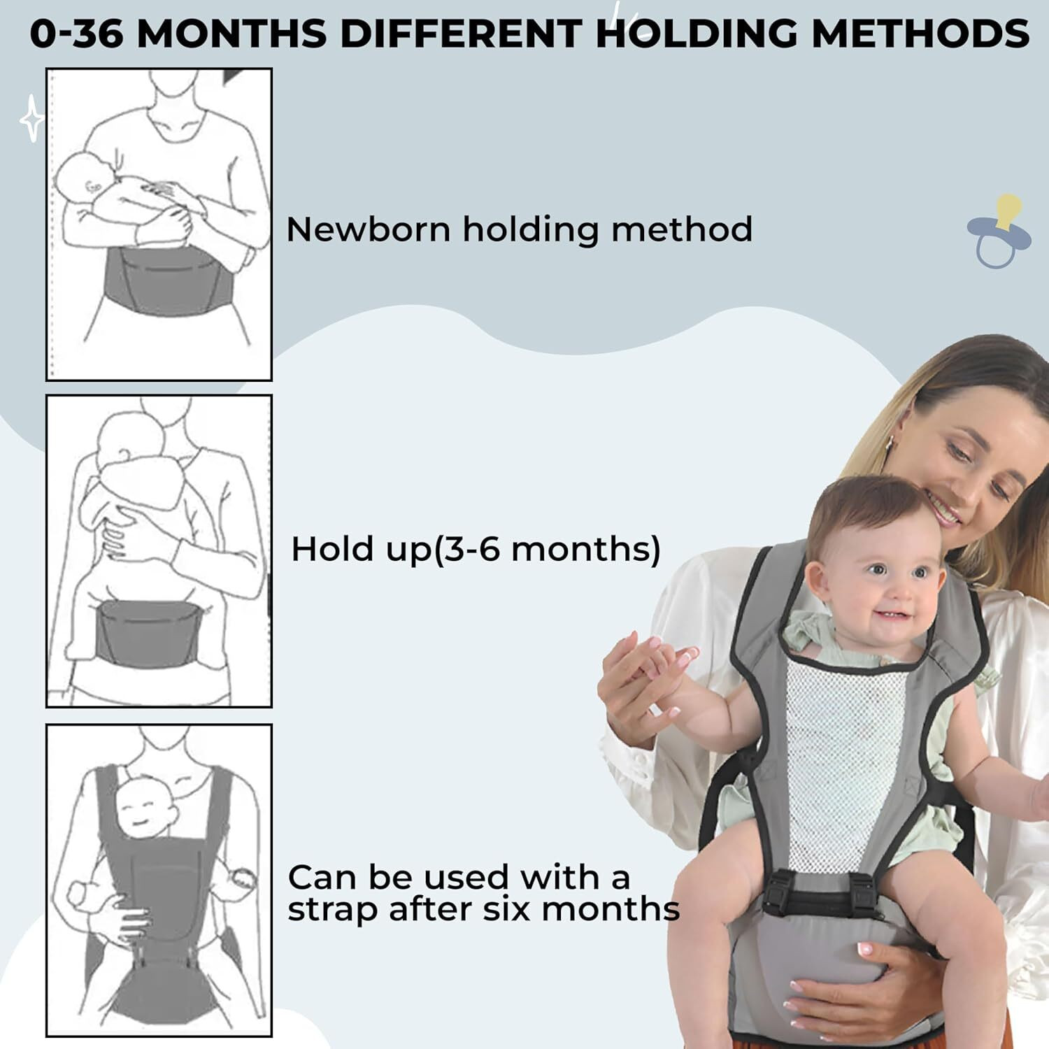 Image of Bembika Adjustable Hip Seat Baby Carrier - Comfortable & Safe for Newborns and Toddlers Baby Carrier